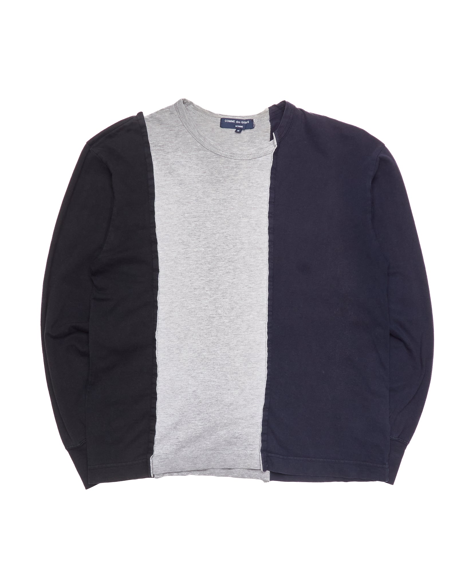 Mid 00s COMME des GARÇONS HOMME Navy & Heather Gray Panelled Long Sleeve Tee