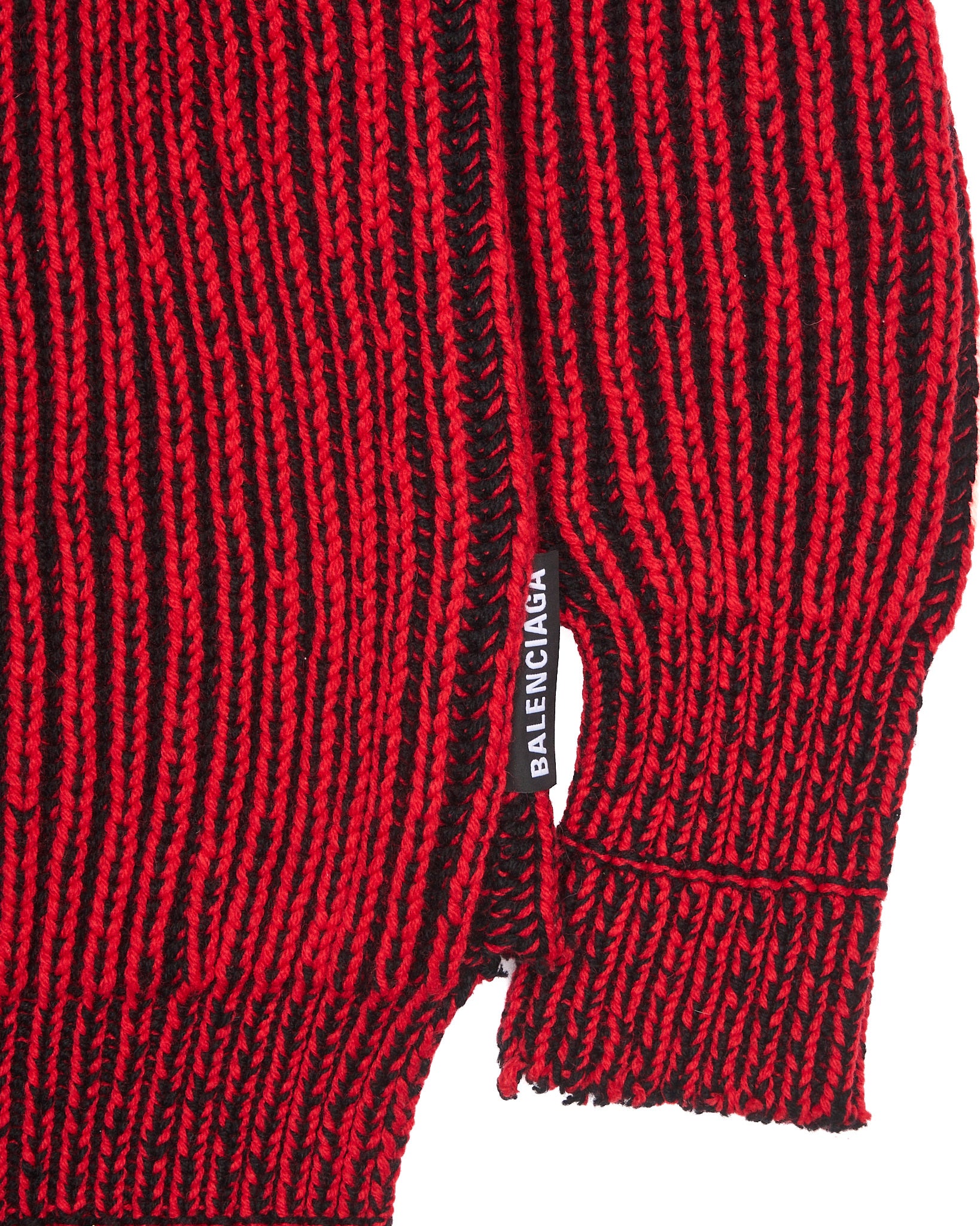 A/W18 Balenciaga Distressed Red & Black Ribbed Turtleneck Knit Sweater