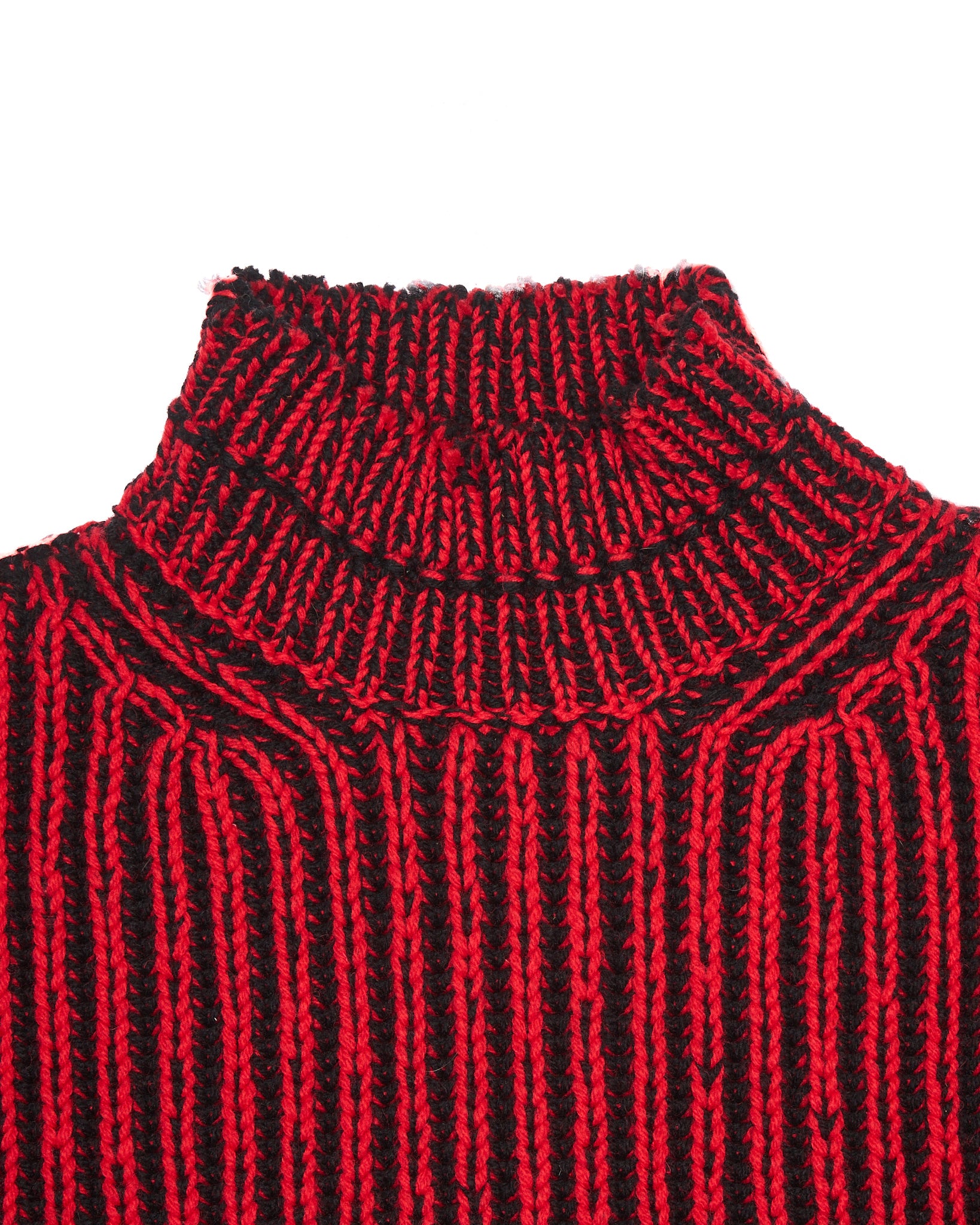A/W18 Balenciaga Distressed Red & Black Ribbed Turtleneck Knit Sweater