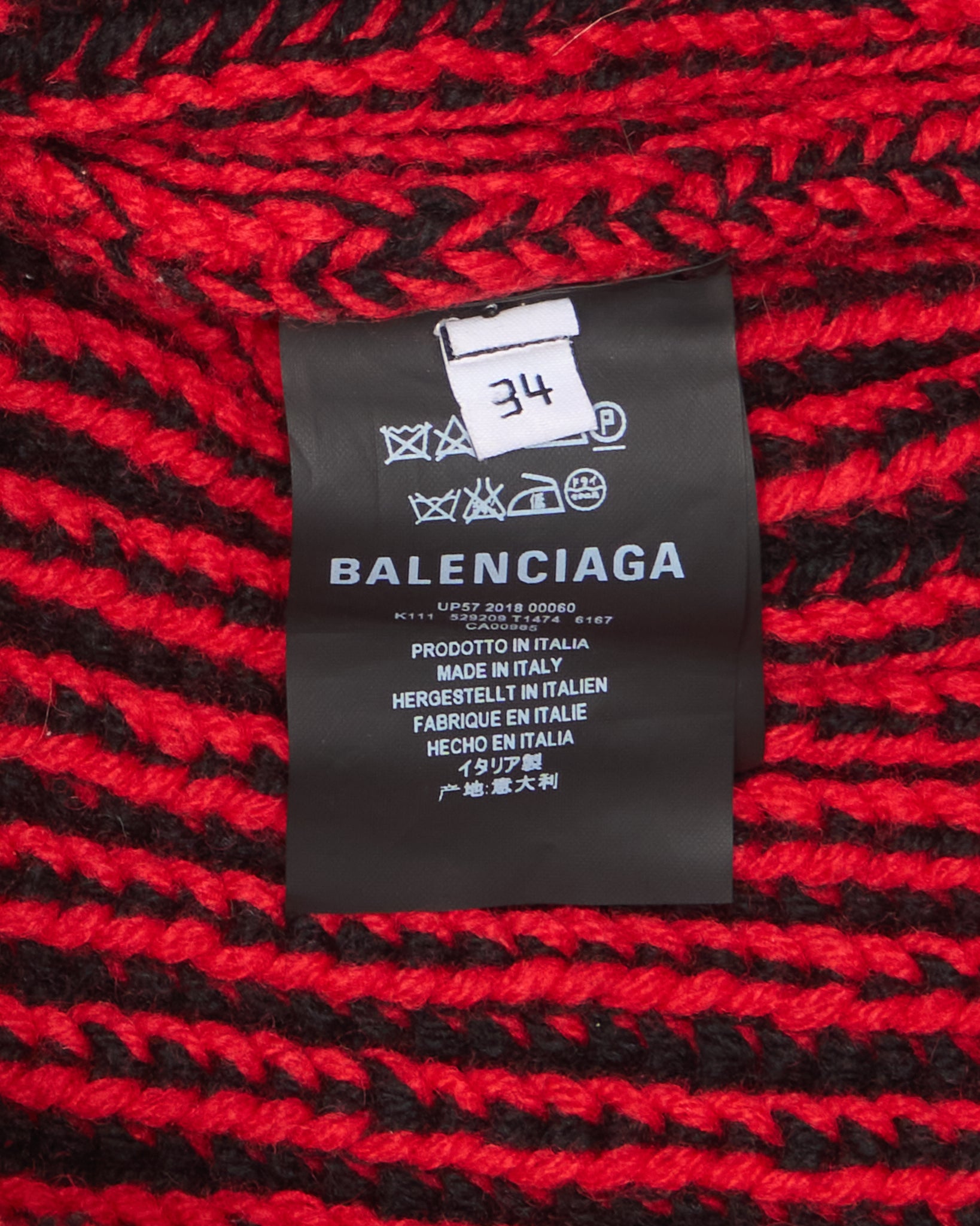 A/W18 Balenciaga Distressed Red & Black Ribbed Turtleneck Knit Sweater