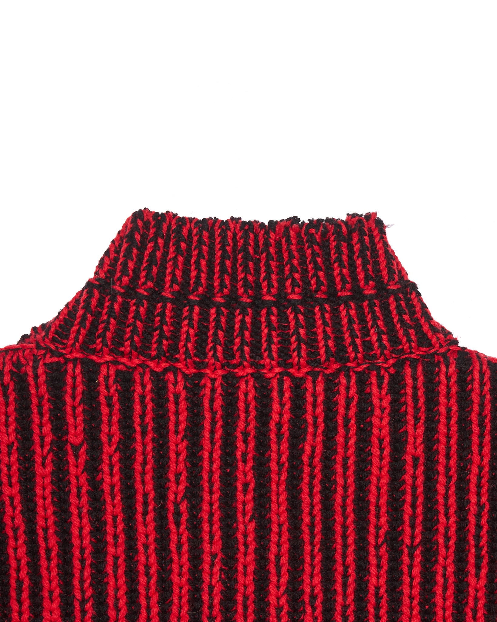 A/W18 Balenciaga Distressed Red & Black Ribbed Turtleneck Knit Sweater