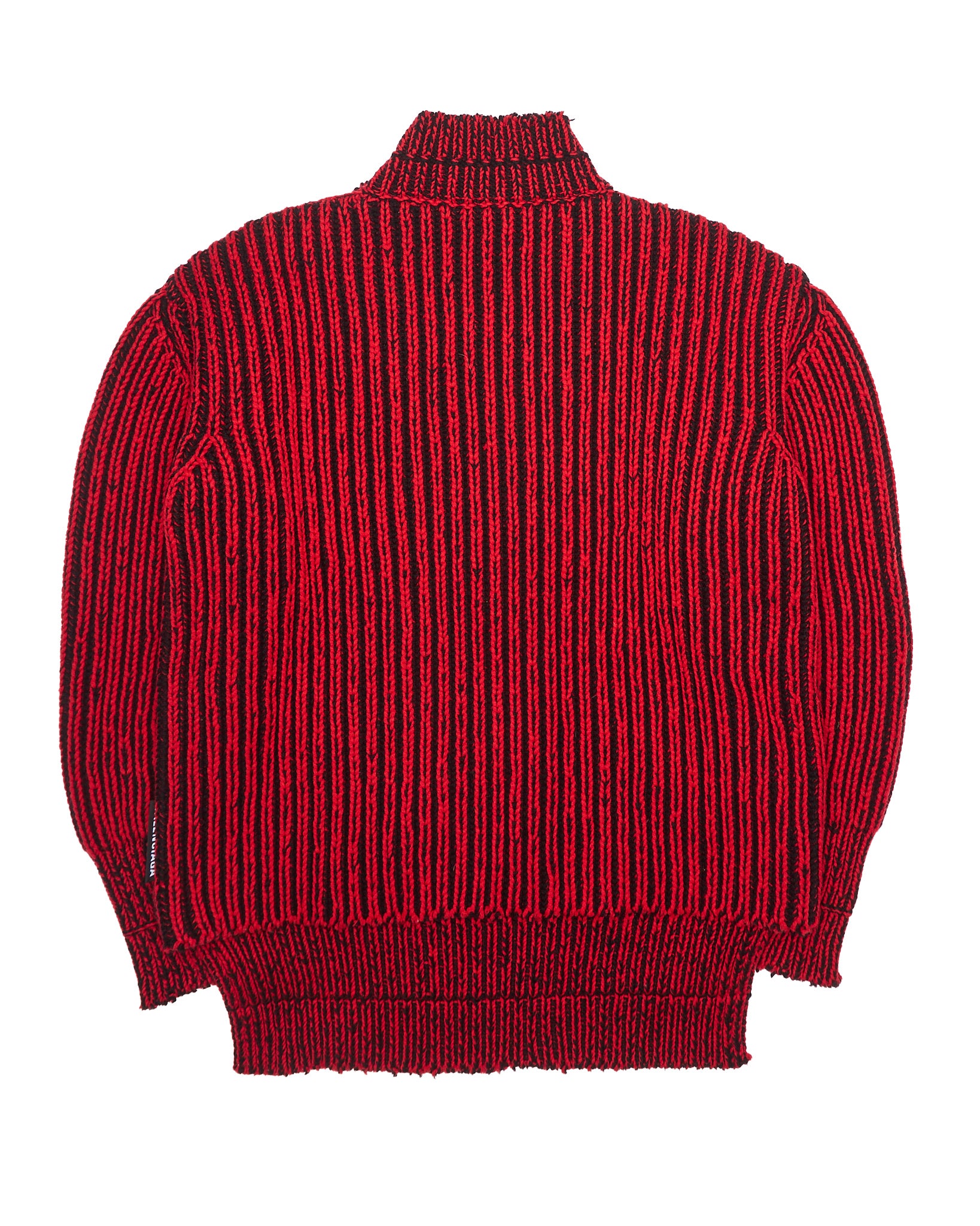 A/W18 Balenciaga Distressed Red & Black Ribbed Turtleneck Knit Sweater