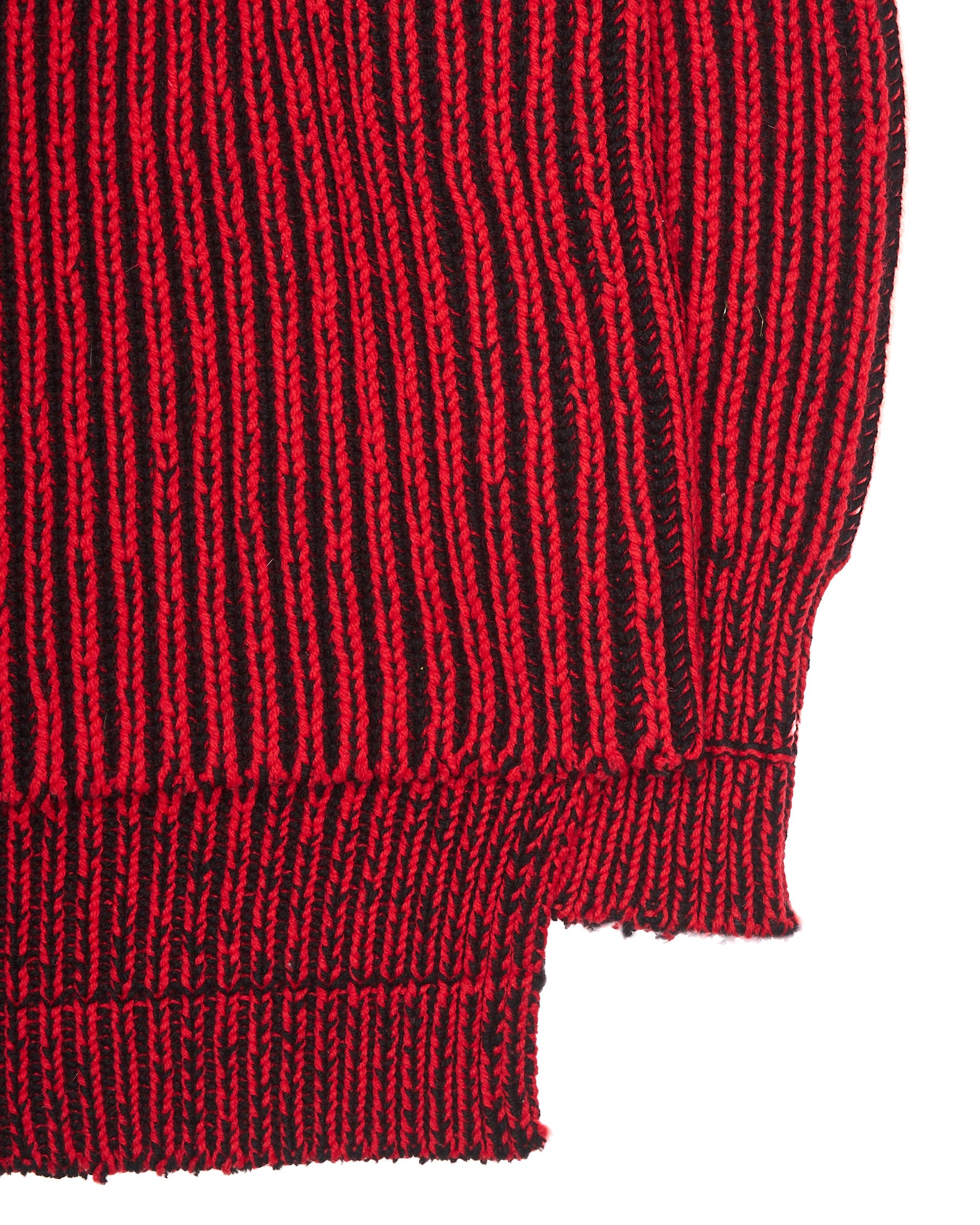 A/W18 Balenciaga Distressed Red & Black Ribbed Turtleneck Knit Sweater