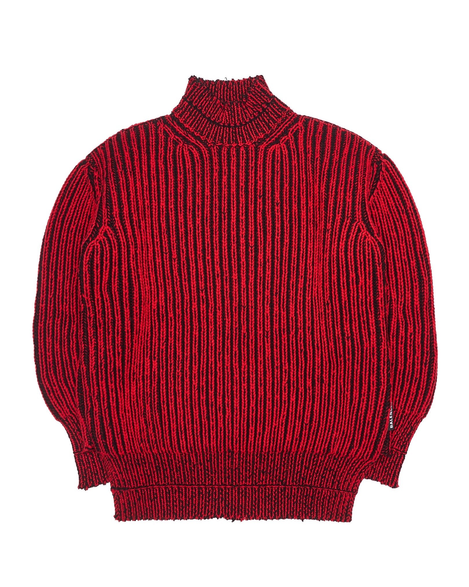 A/W18 Balenciaga Distressed Red & Black Ribbed Turtleneck Knit Sweater