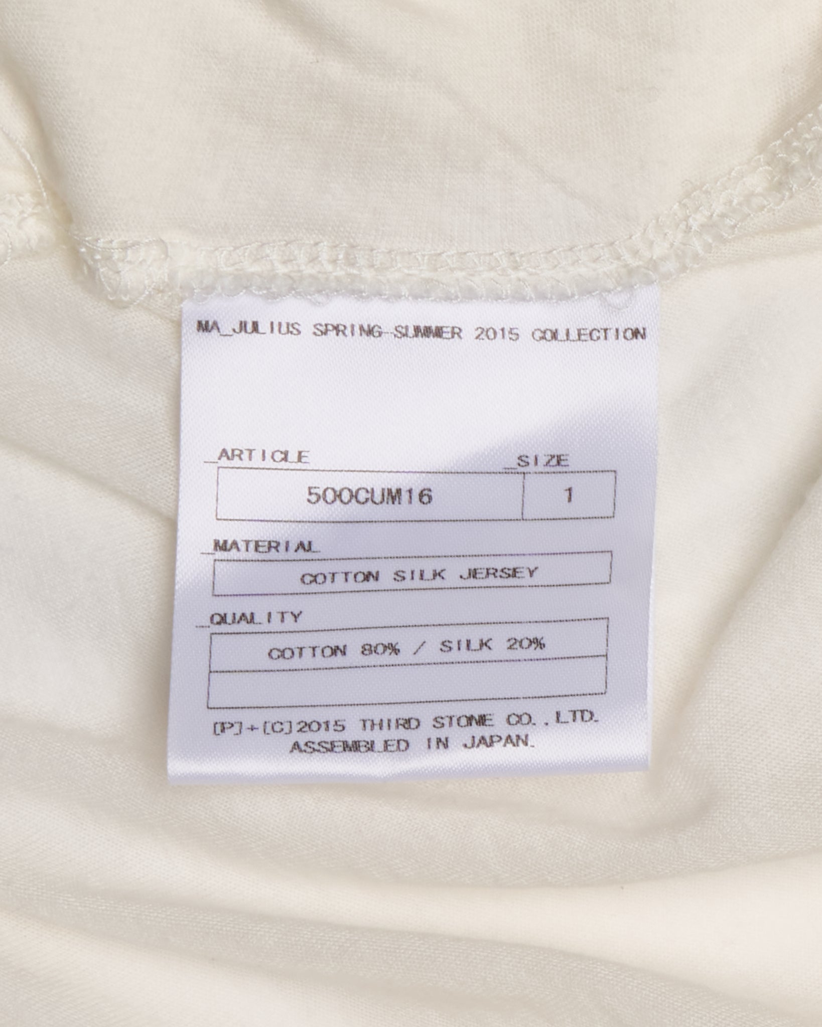 S/S15 MA_Julius Ivory Cotton Silk Jersey Longline Tank Top