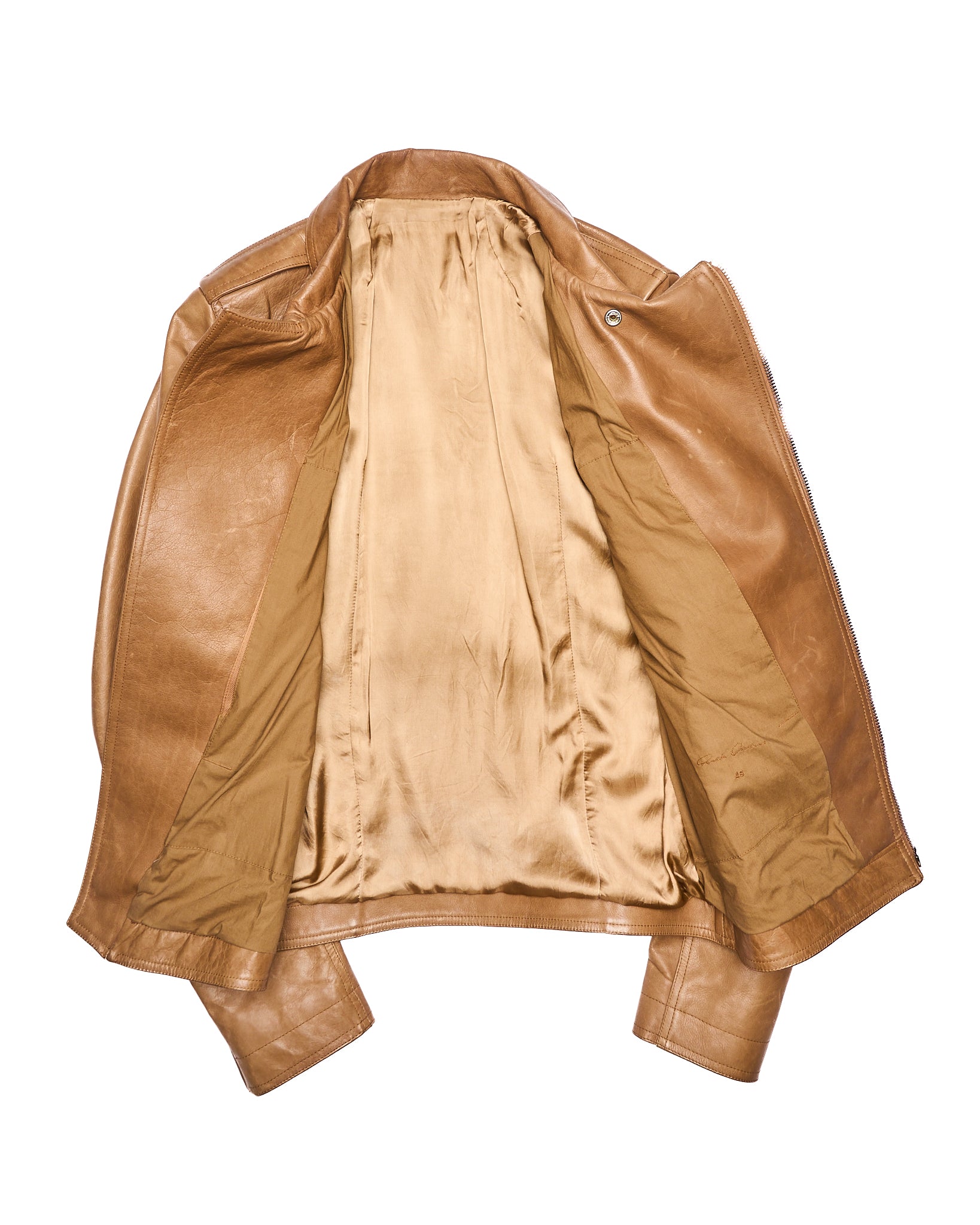 A/W16 Rick Owens "MASTODON" CAMEL Heavy Calfskin Leather Stooges Jacket
