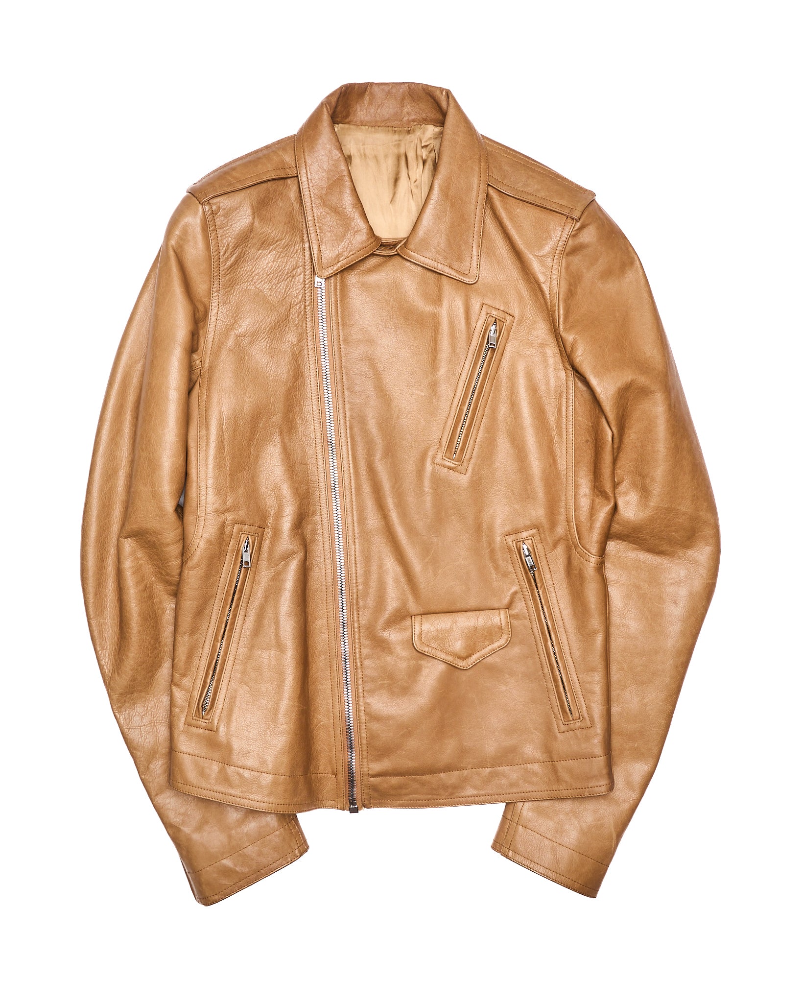 A/W16 Rick Owens "MASTODON" CAMEL Heavy Calfskin Leather Stooges Jacket