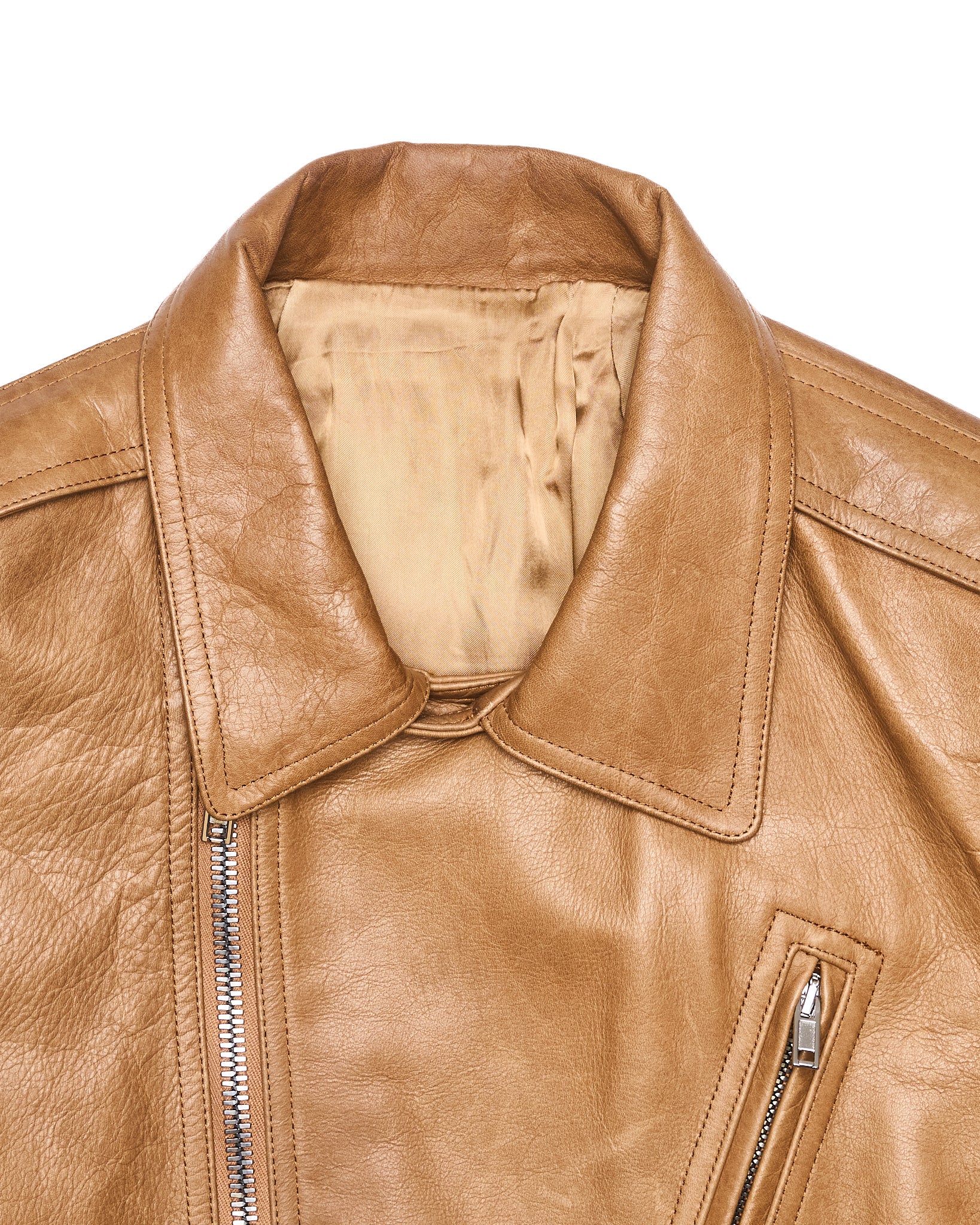 A/W16 Rick Owens "MASTODON" CAMEL Heavy Calfskin Leather Stooges Jacket