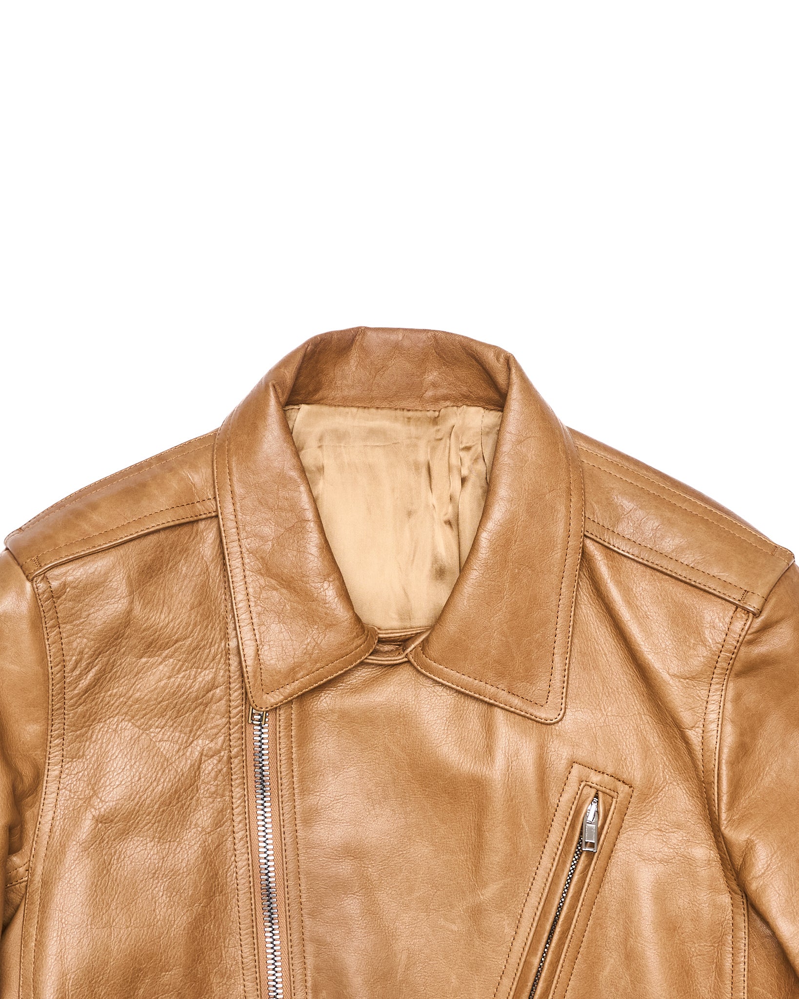 A/W16 Rick Owens "MASTODON" CAMEL Heavy Calfskin Leather Stooges Jacket