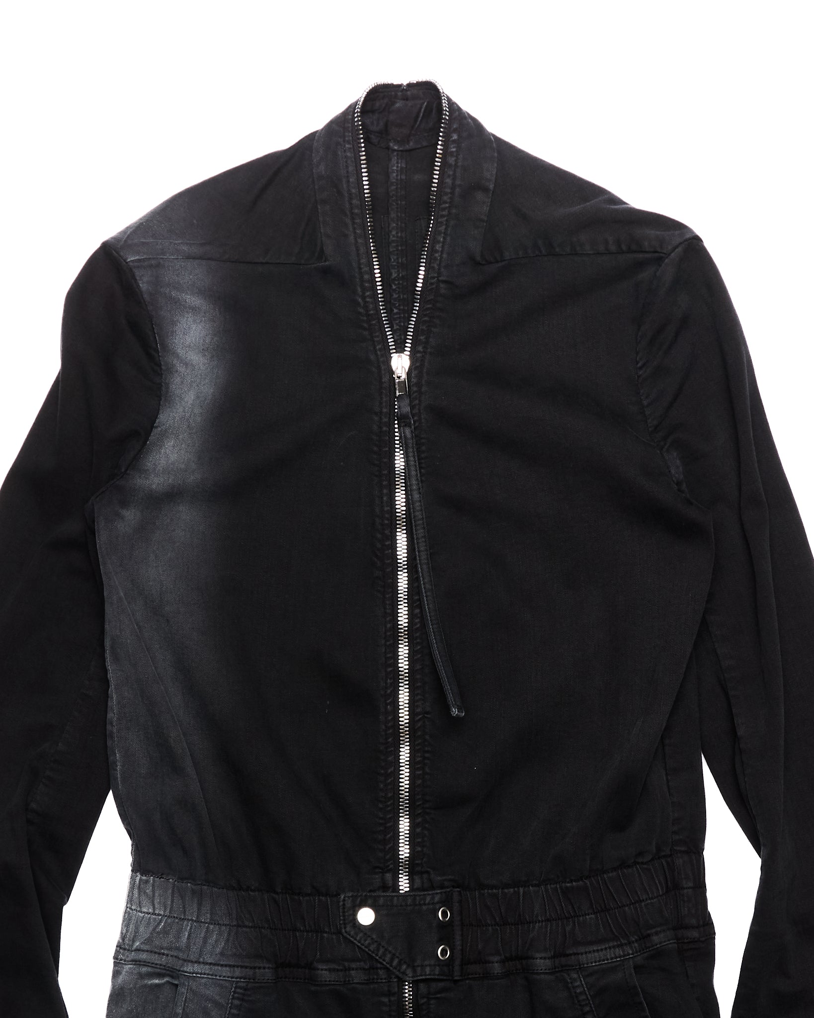 A/W19 Rick Owens "LARRY" Washed Black Cotton Cargo Flight Jumpsuit