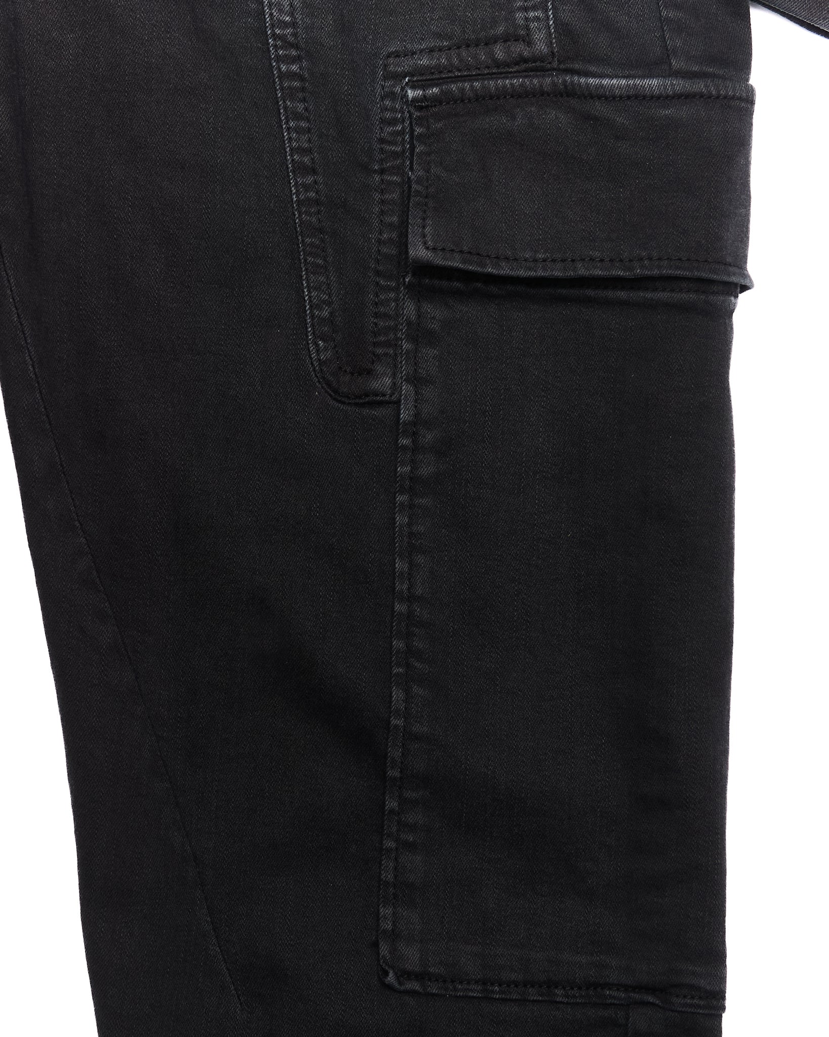 A/W19 Rick Owens "LARRY" Washed Black Cotton Cargo Flight Jumpsuit