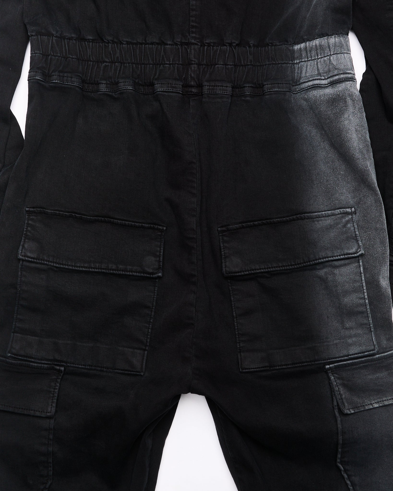 A/W19 Rick Owens "LARRY" Washed Black Cotton Cargo Flight Jumpsuit