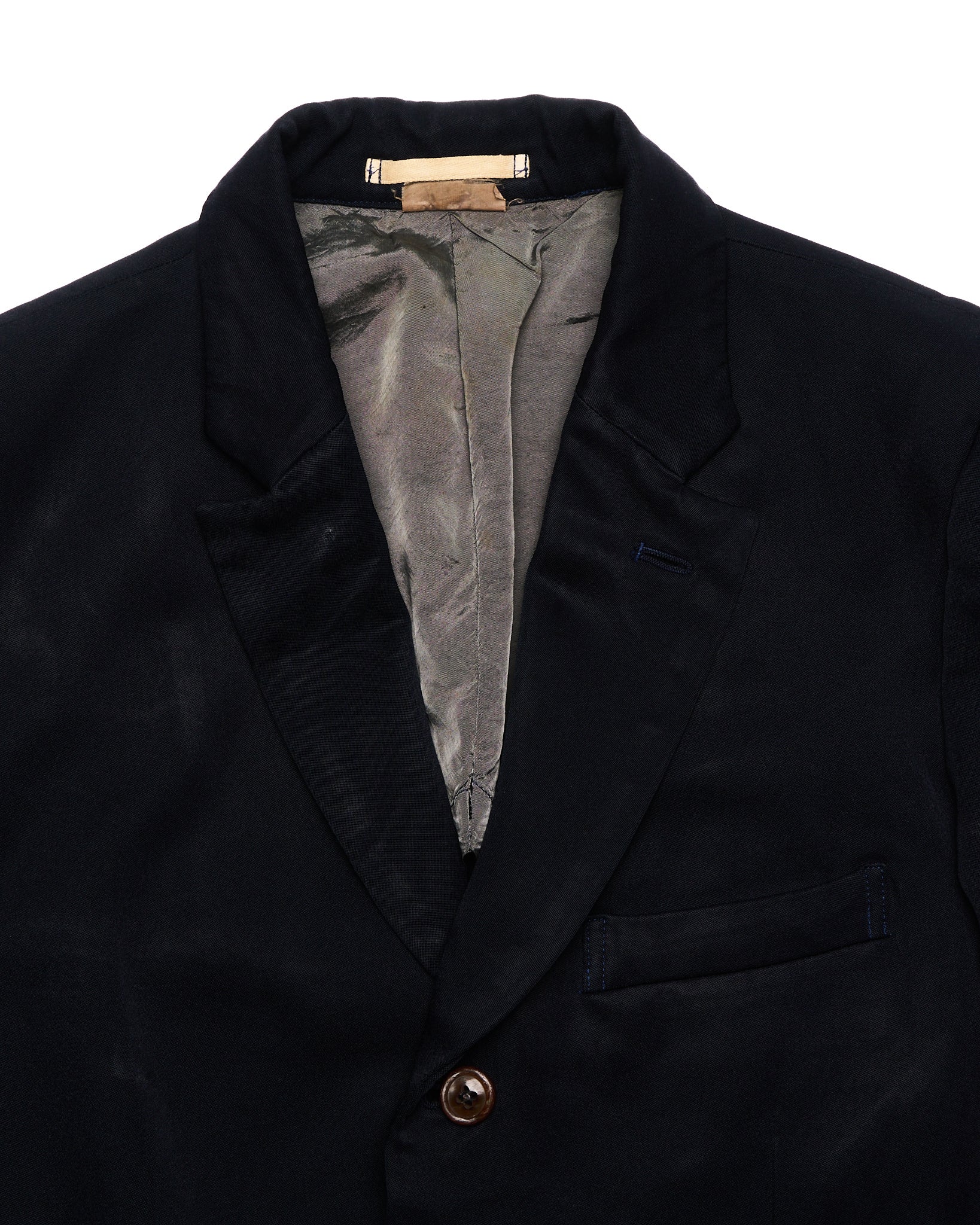A/W13 COMME des GARÇONS HOMME PLUS Dark Navy Hem Strap Poly Long Blazer