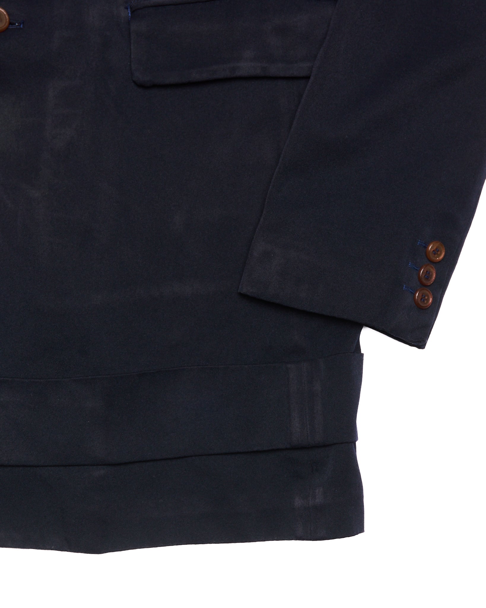 A/W13 COMME des GARÇONS HOMME PLUS Dark Navy Hem Strap Poly Long Blazer