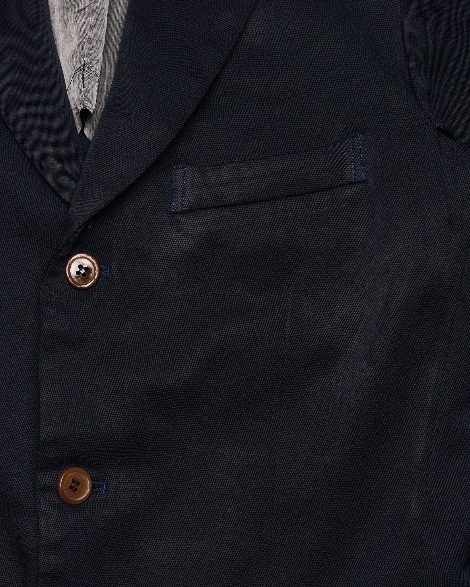 A/W13 COMME des GARÇONS HOMME PLUS Dark Navy Hem Strap Poly Long Blazer