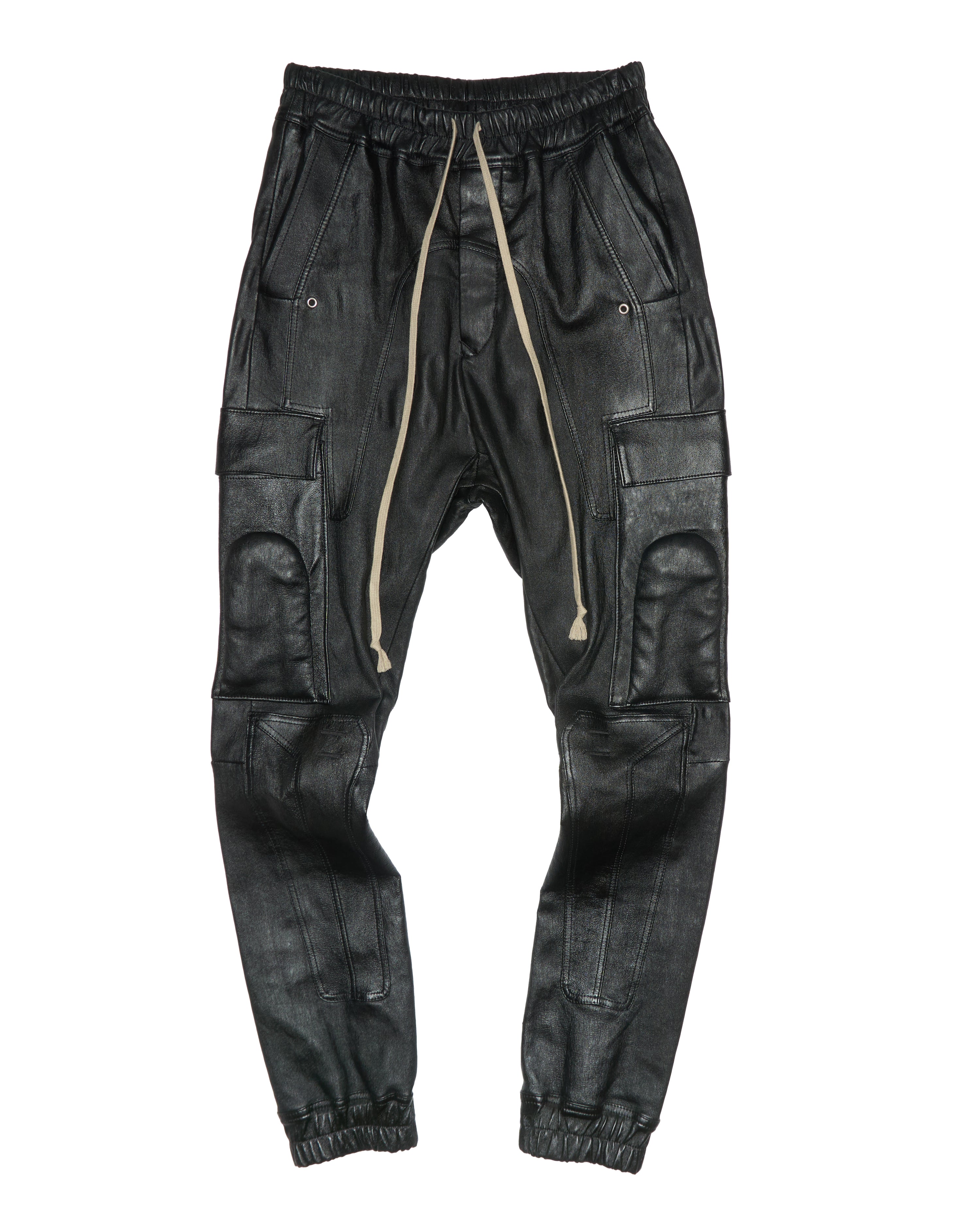Rick Owens AW19 "LARRY" Lambskin Leather Stretch Cargo Joggers