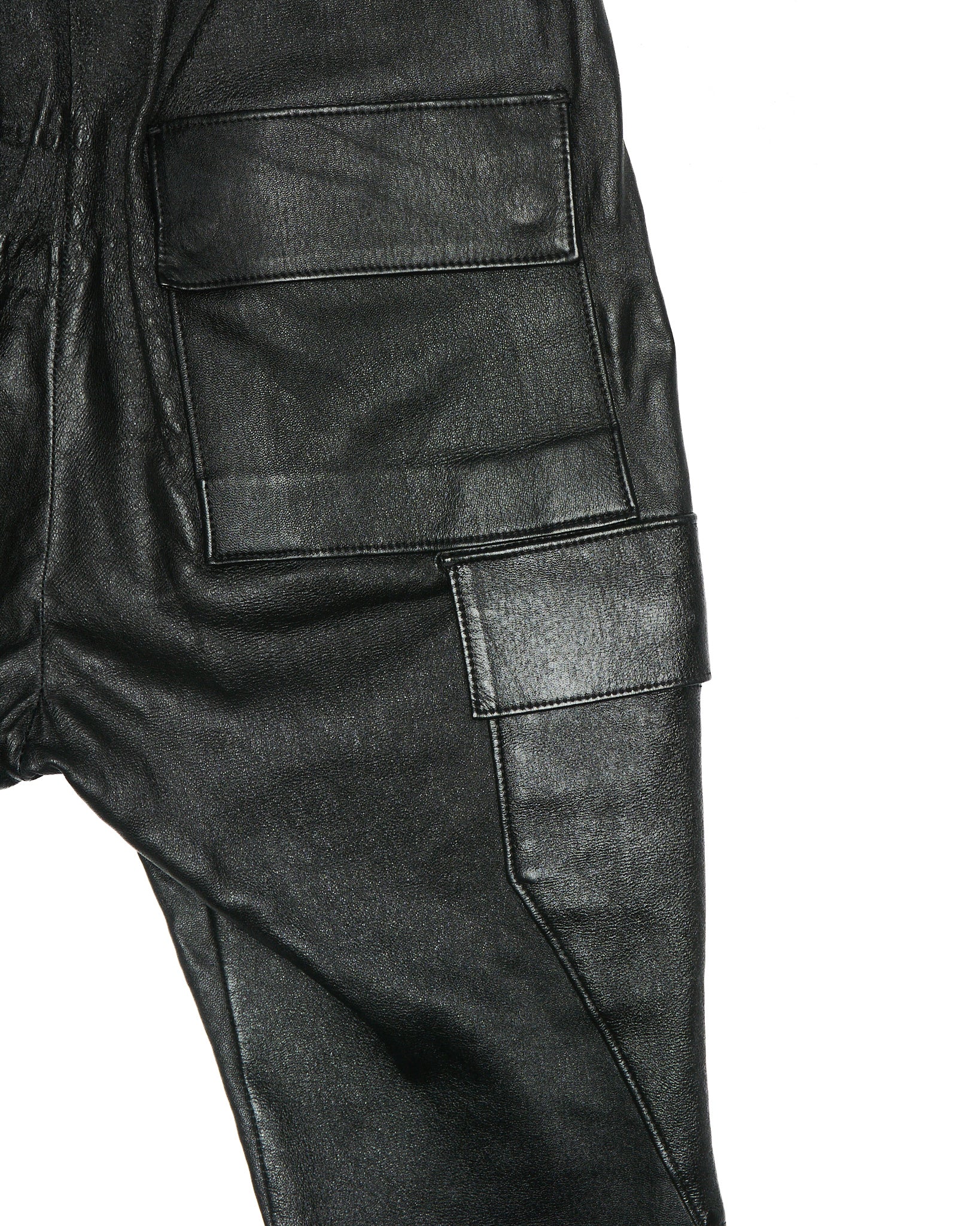 Rick Owens AW19 "LARRY" Lambskin Leather Stretch Cargo Joggers