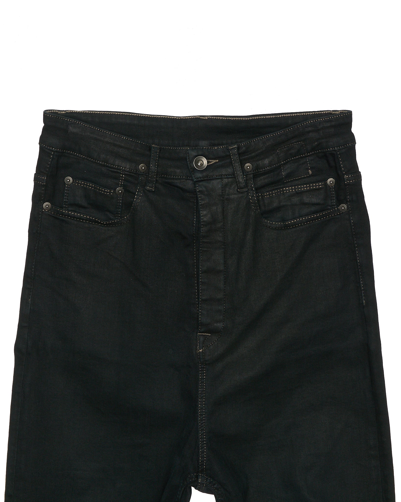 Rick Owens DRKSHDW Mid 2010s BLACK WAX 'Astaire Cropped' Stretch Denim