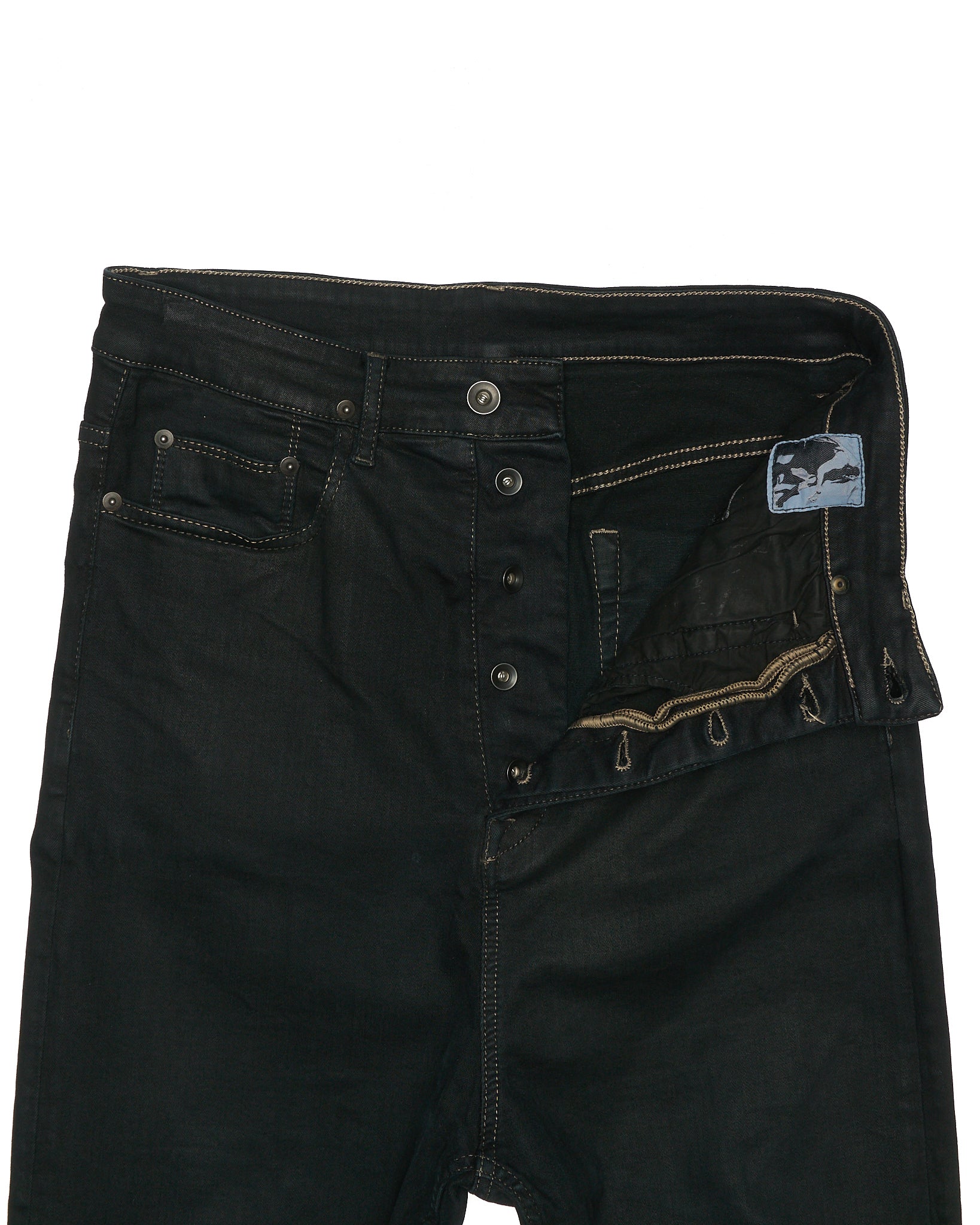 Rick Owens DRKSHDW Mid 2010s BLACK WAX 'Astaire Cropped' Stretch Denim