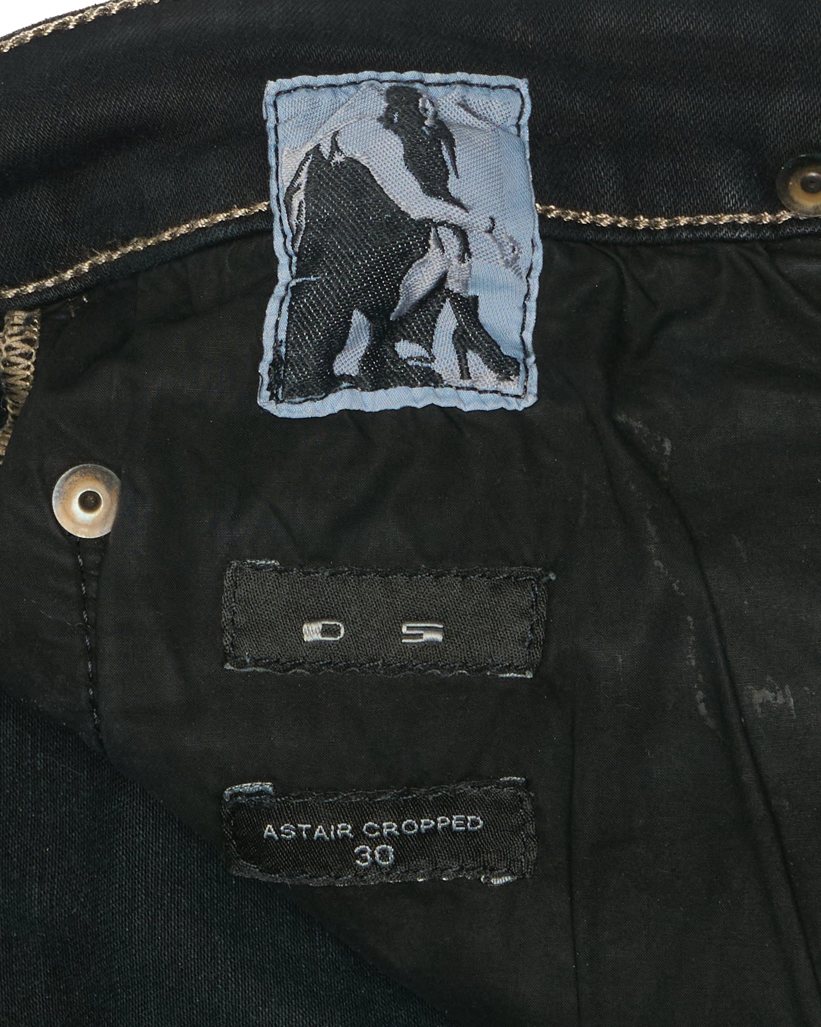 Rick Owens DRKSHDW Mid 2010s BLACK WAX 'Astaire Cropped' Stretch Denim