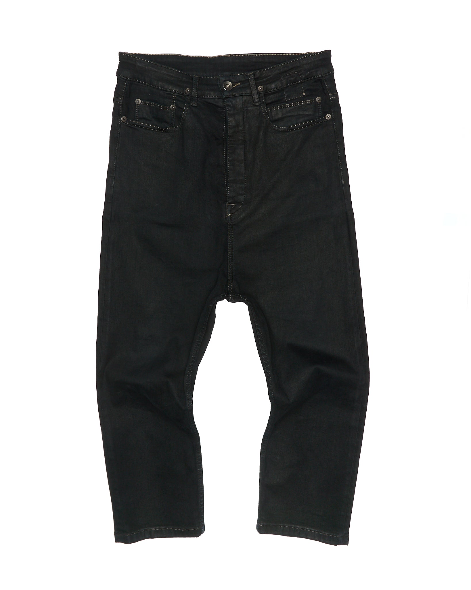 Rick Owens DRKSHDW Mid 2010s BLACK WAX 'Astaire Cropped' Stretch Denim
