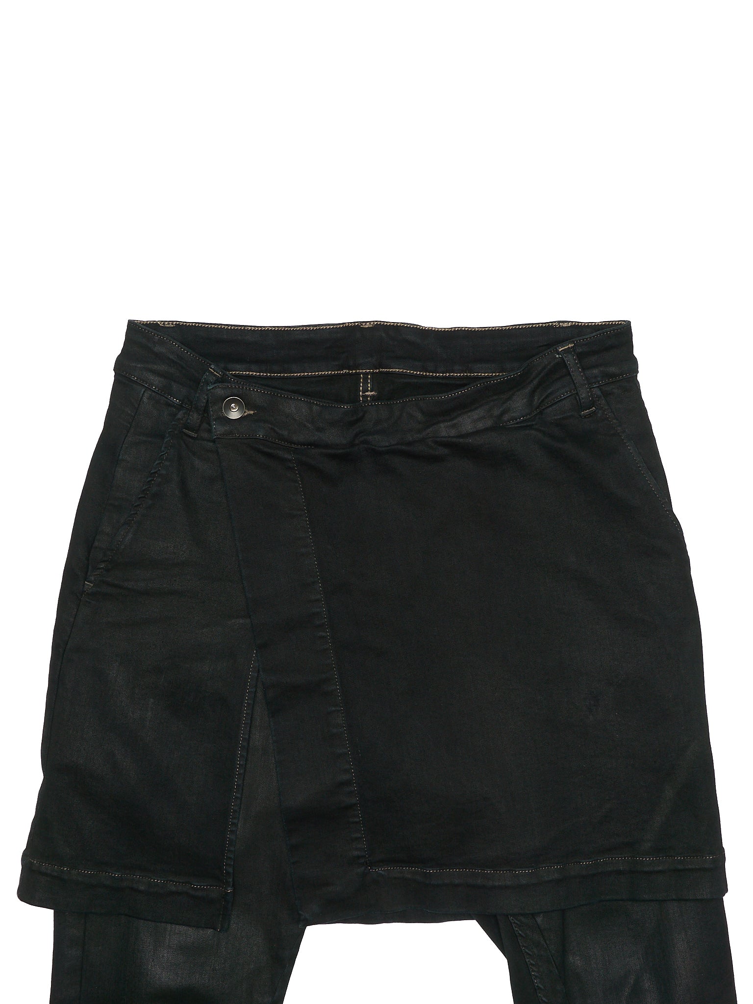 Rick Owens DRKSHDW AW16 "MASTODON" BLACK MATTE Waxed Gladiator Kilt Layer Denim