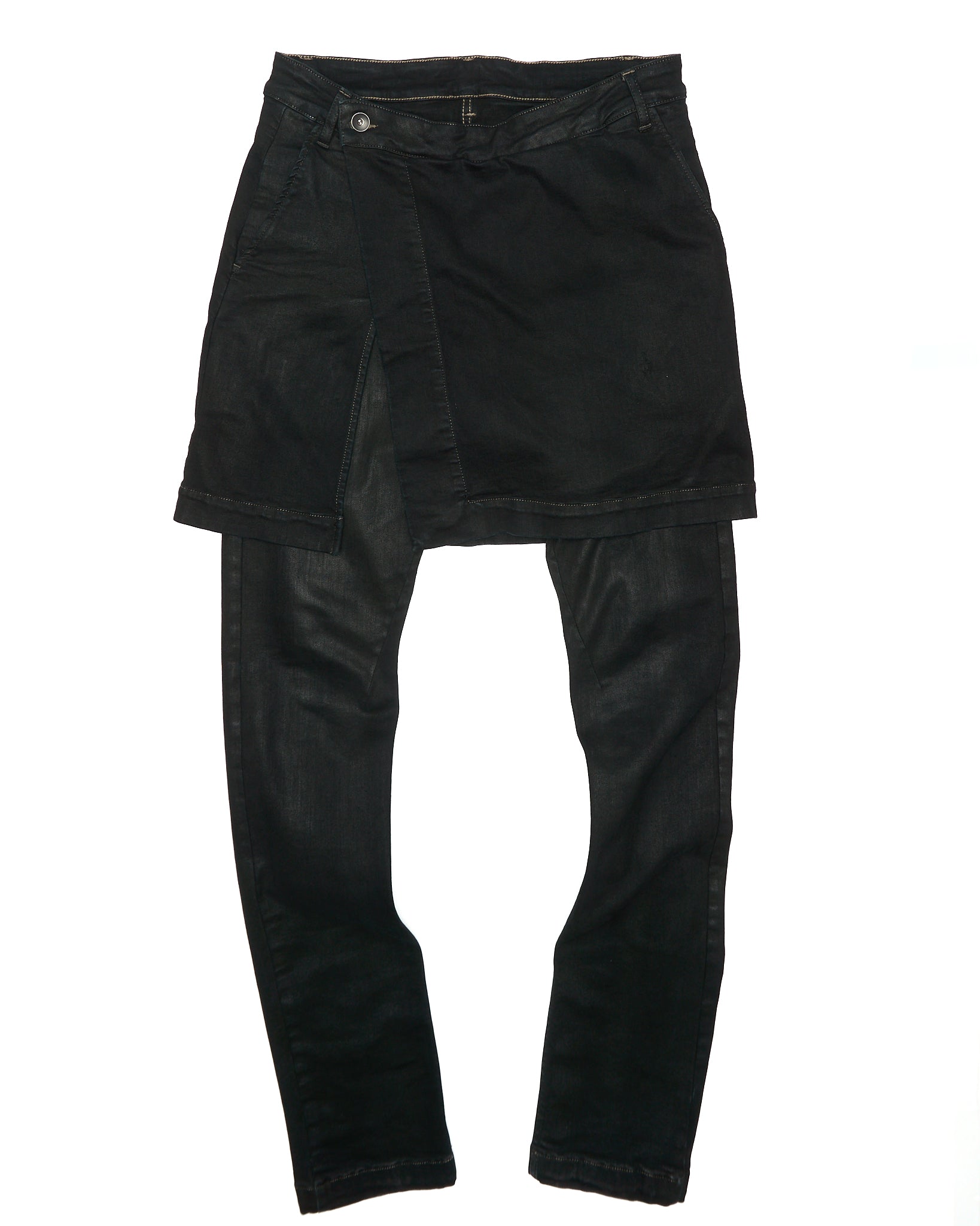 Rick Owens DRKSHDW AW16 "MASTODON" BLACK MATTE Waxed Gladiator Kilt Layer Denim