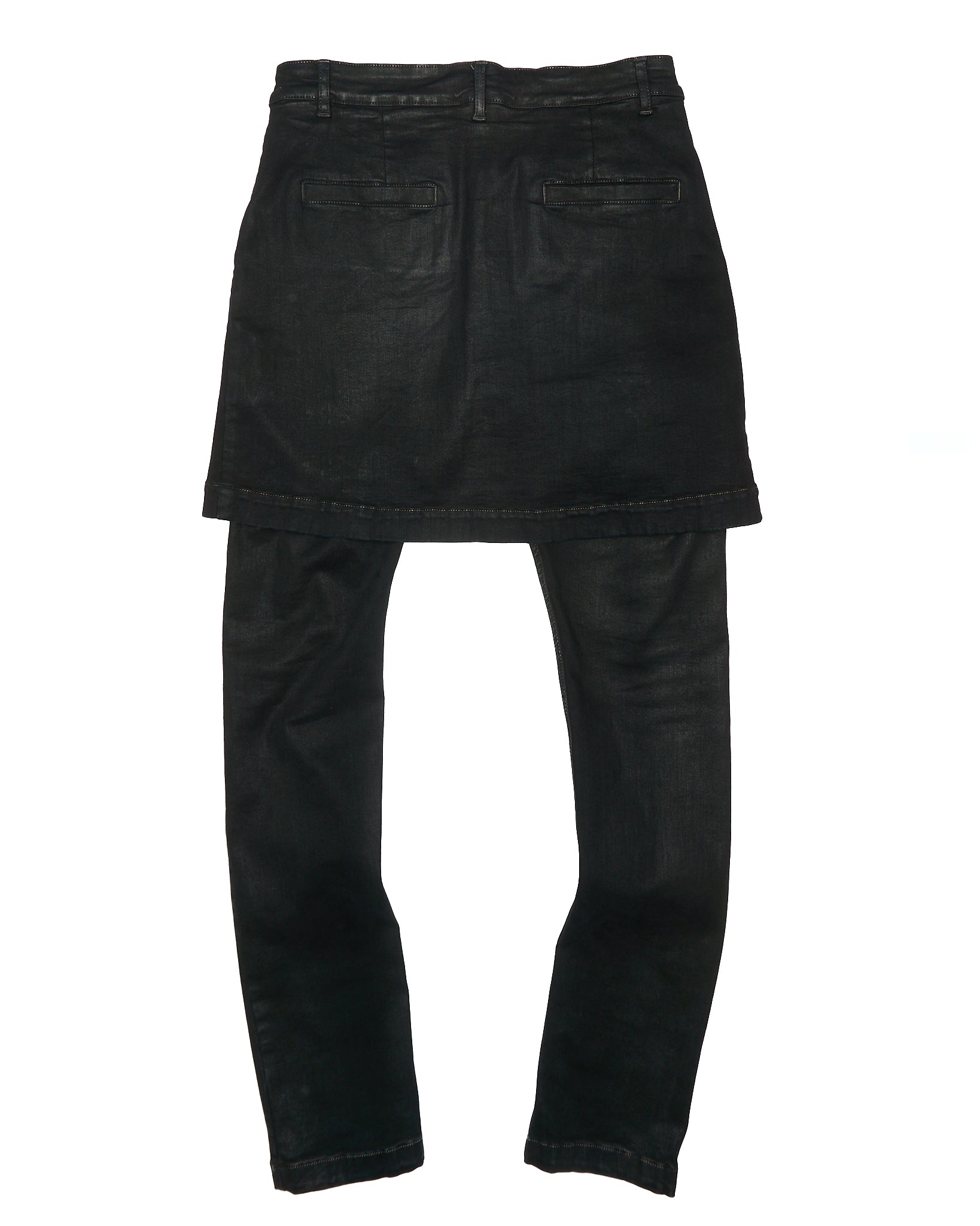 Rick Owens DRKSHDW AW16 "MASTODON" BLACK MATTE Waxed Gladiator Kilt Layer Denim