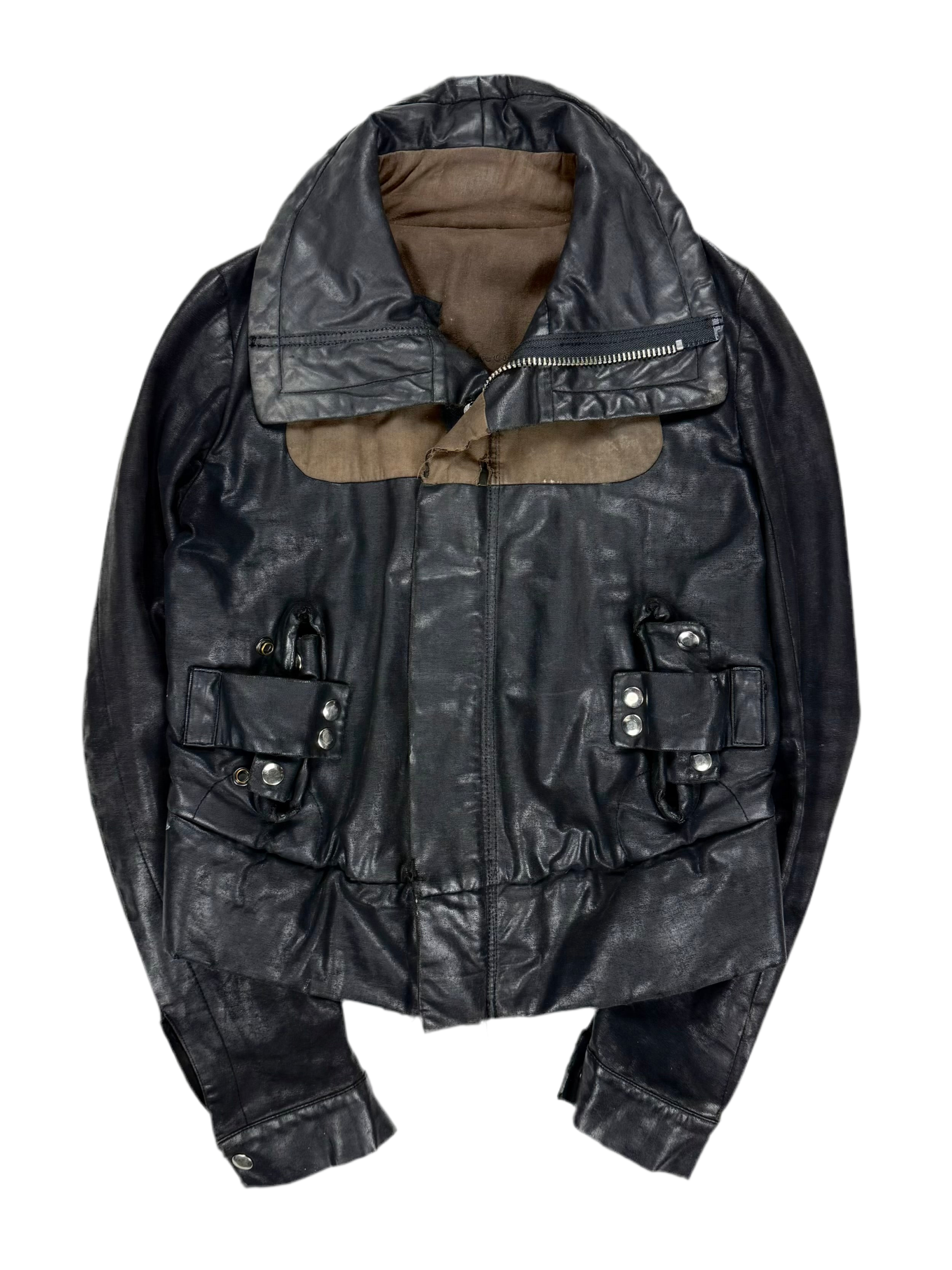 A/W03 Rick Owens Waxed Funnel Neck Jacket