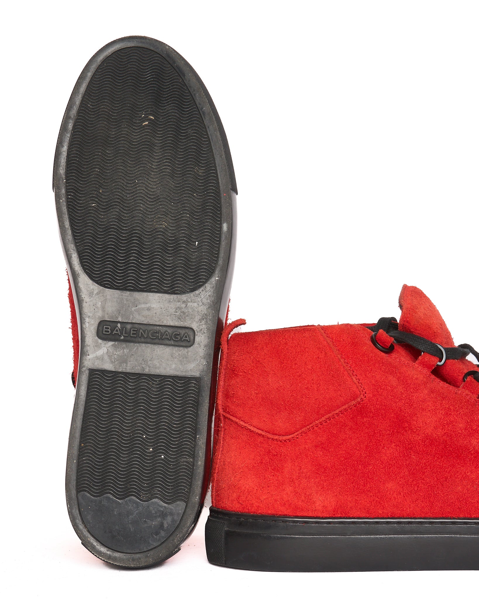Balenciaga Arena Red Suede Low-Top Sneakers