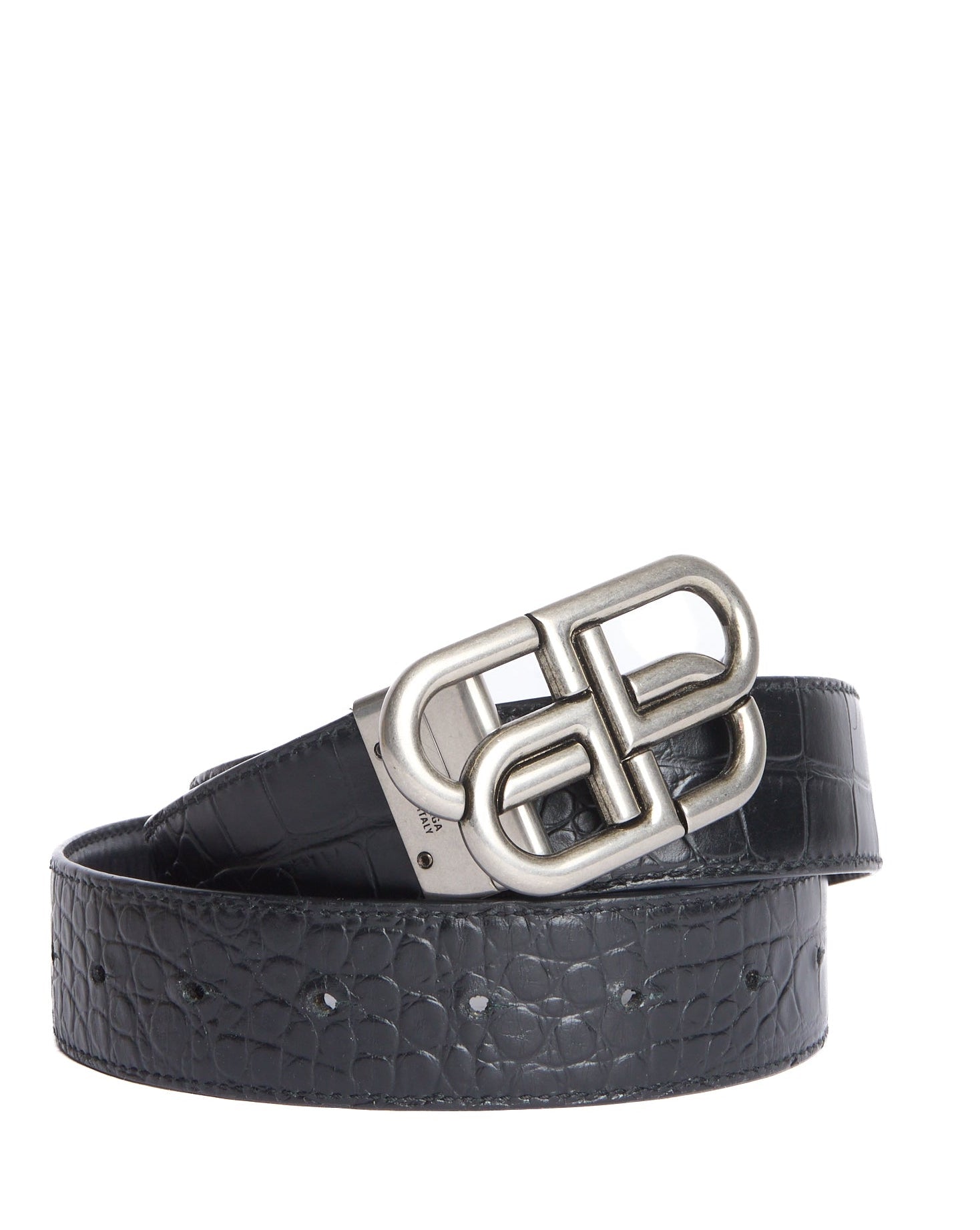 Balenciaga BB Croc-Effect Leather Belt