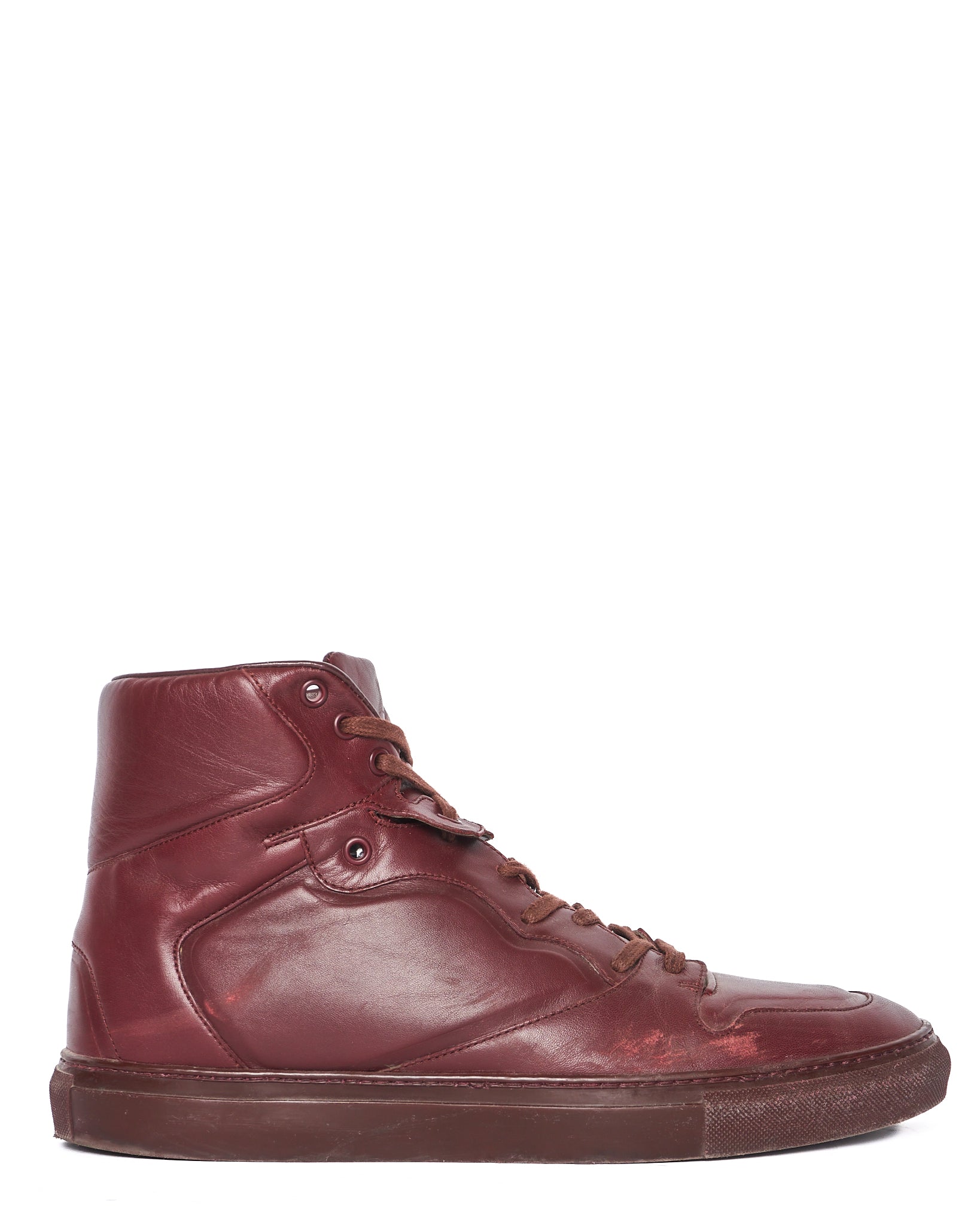 Balenciaga Burgundy Paneled High-Top Sneaker