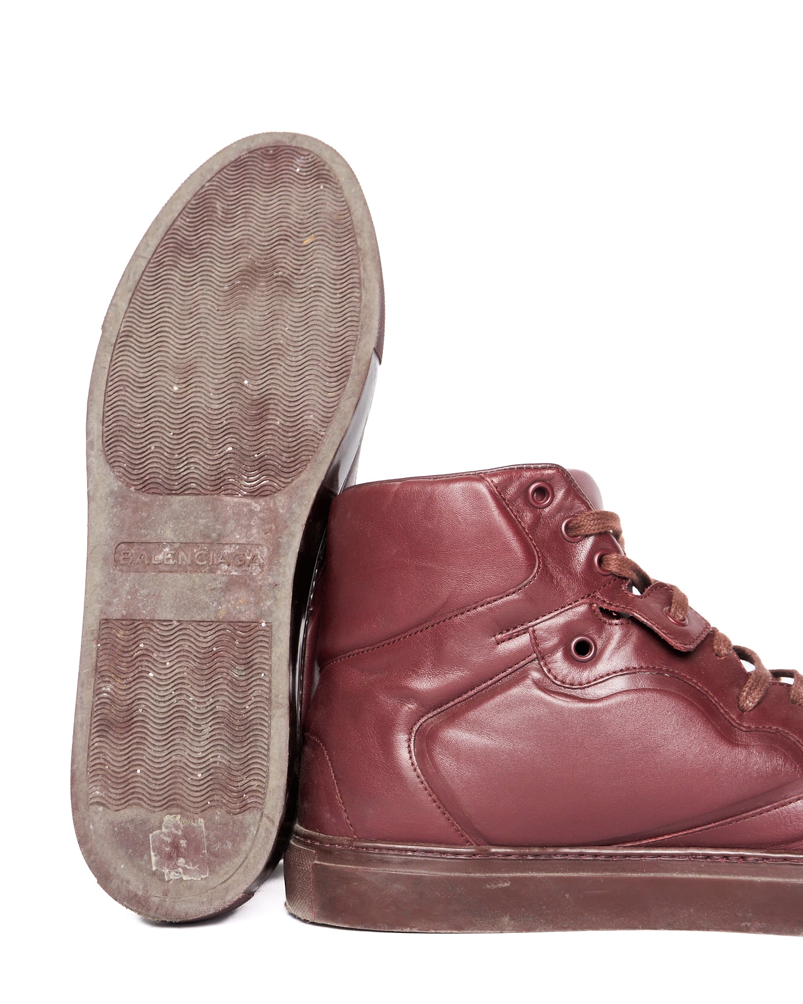 Balenciaga Burgundy Paneled High-Top Sneaker