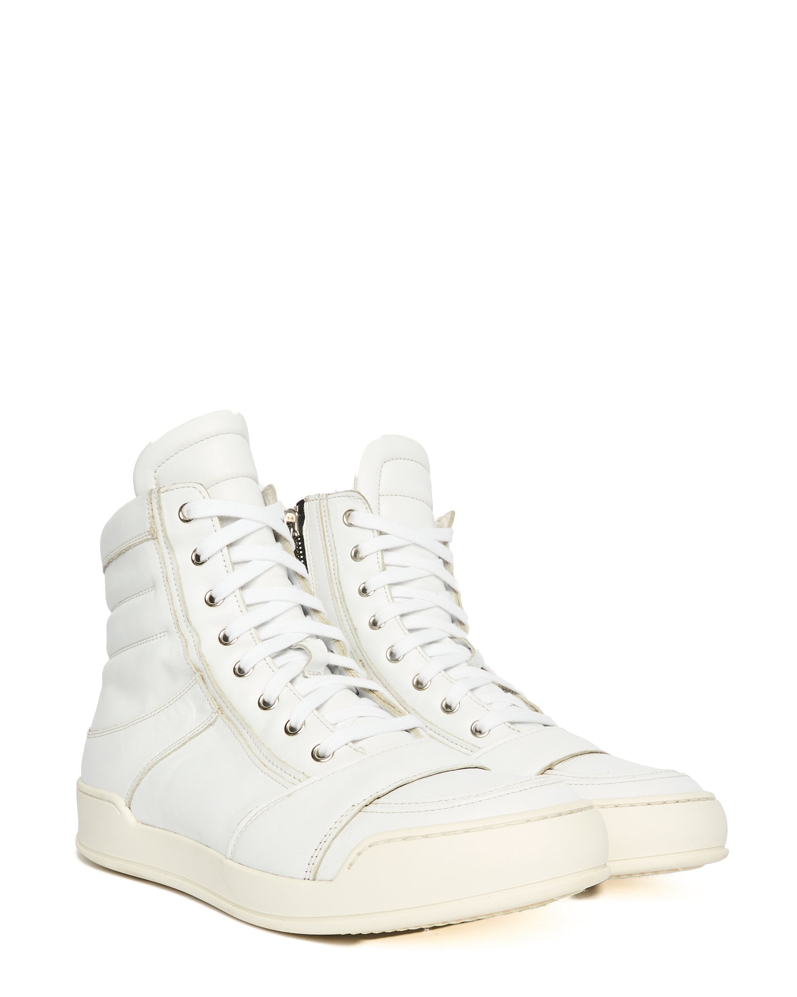 Balmain White Leather High-Top Zip-Sneakers