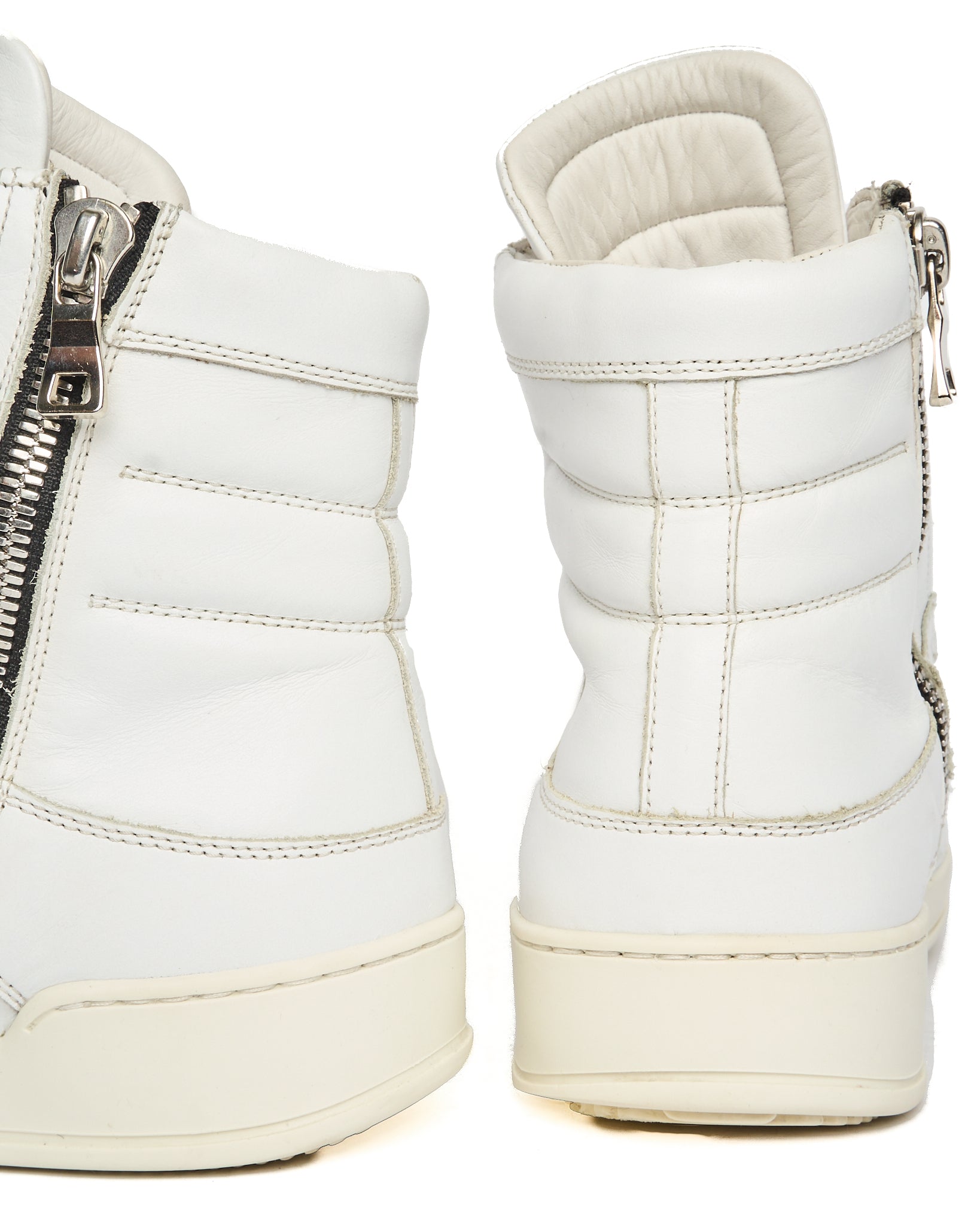 Balmain White Leather High-Top Zip-Sneakers