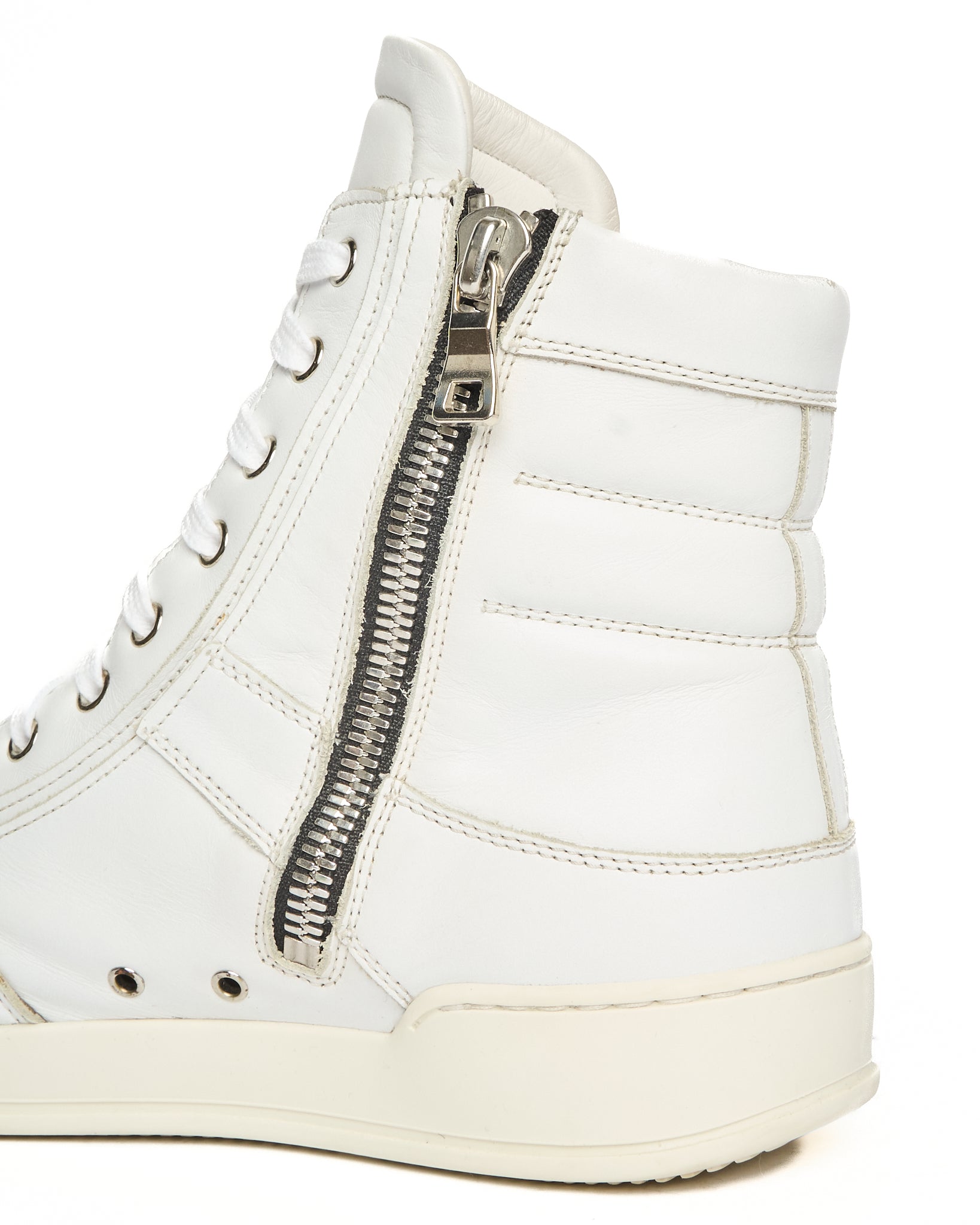 Balmain White Leather High-Top Zip-Sneakers