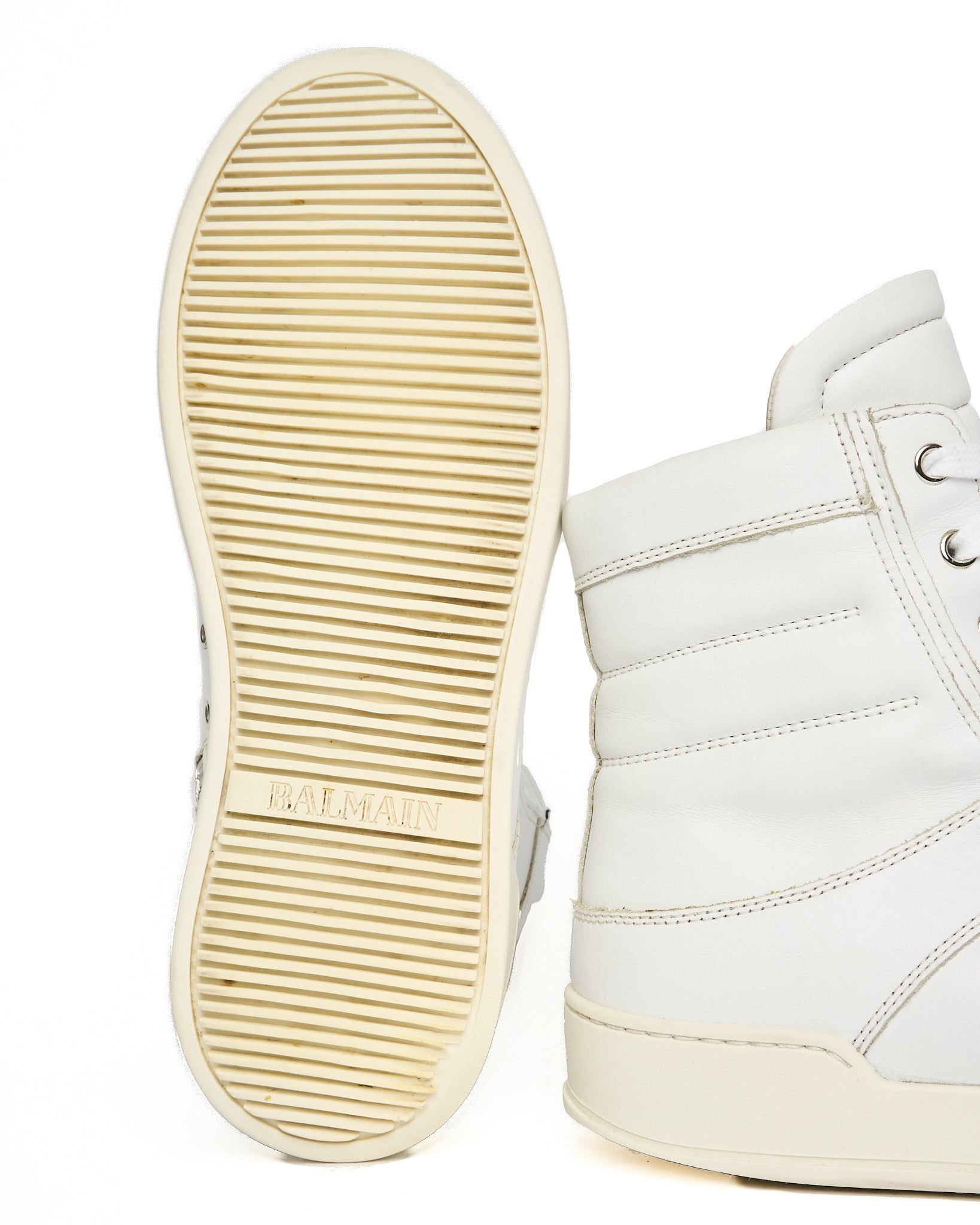 Balmain White Leather High-Top Zip-Sneakers