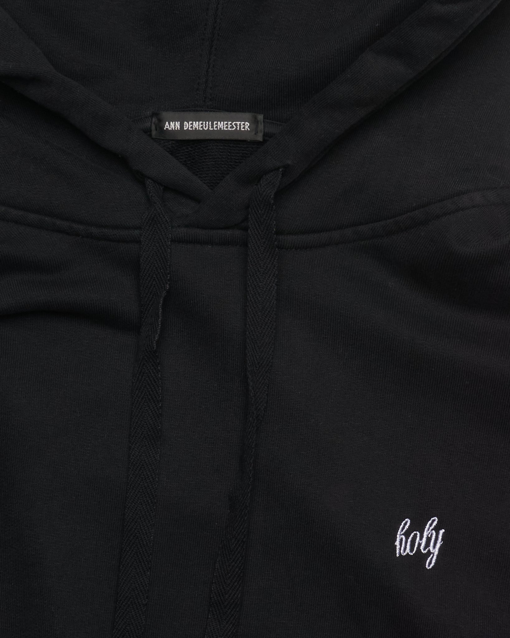Ann Demeulemeester Black Embroidered Hoodie With Ribbon Detail
