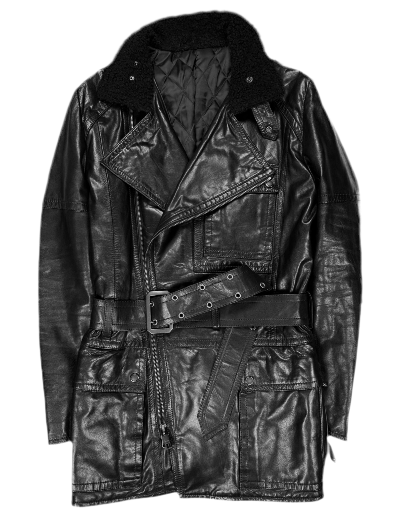 Early 00s 5351 Pour Les Hommes Cowhide Leather Belted Moto Trench Coat