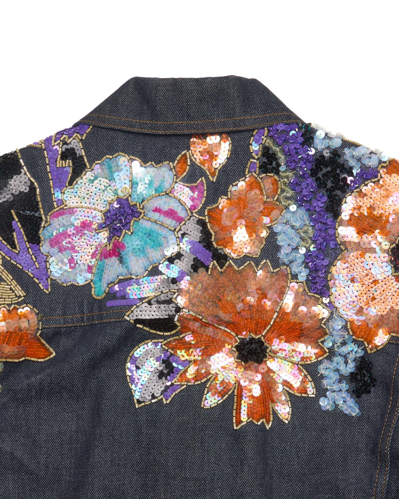 Dries Van Noten Sequin Embroidered Denim Trucker Jacket