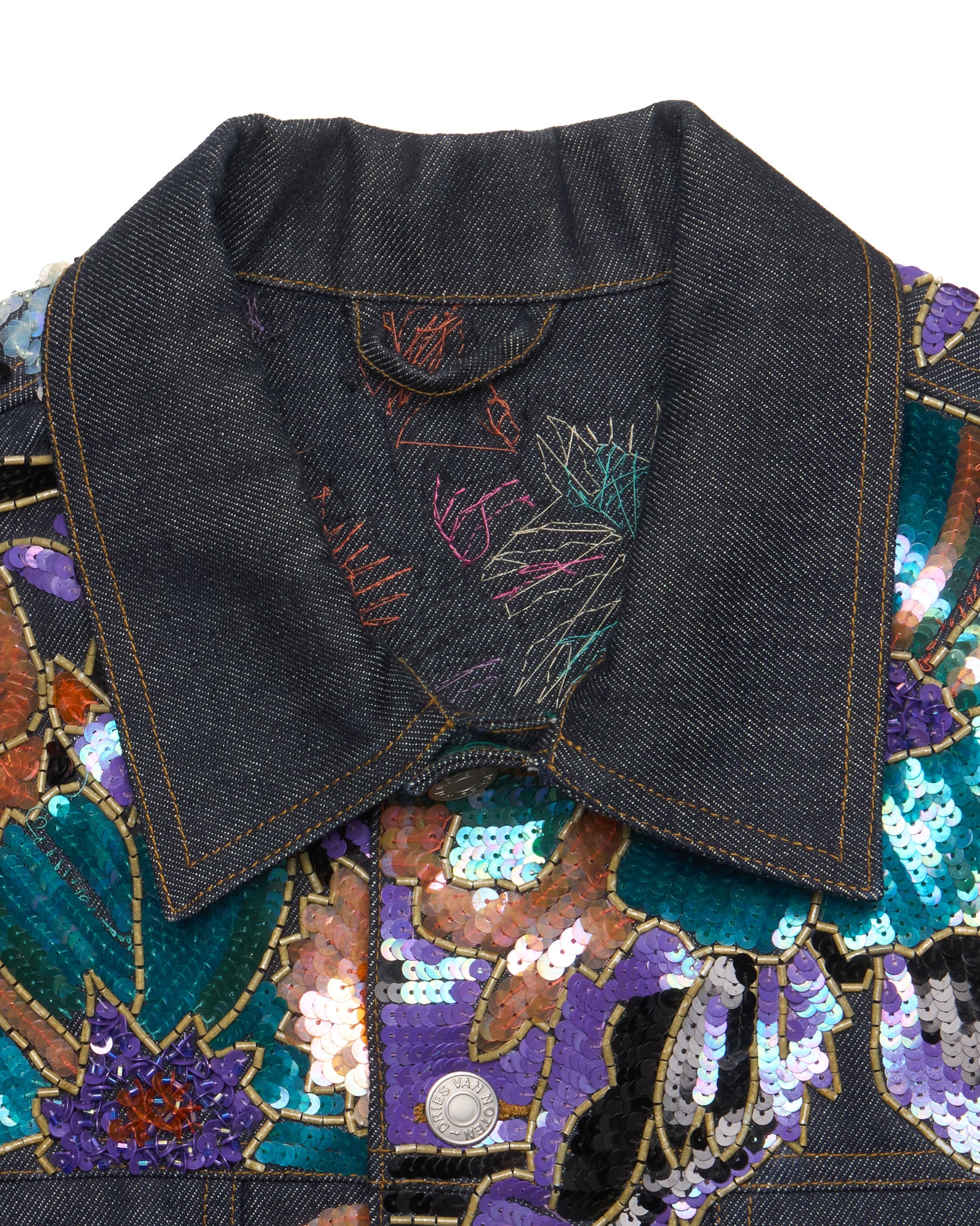 Dries Van Noten Sequin Embroidered Denim Trucker Jacket