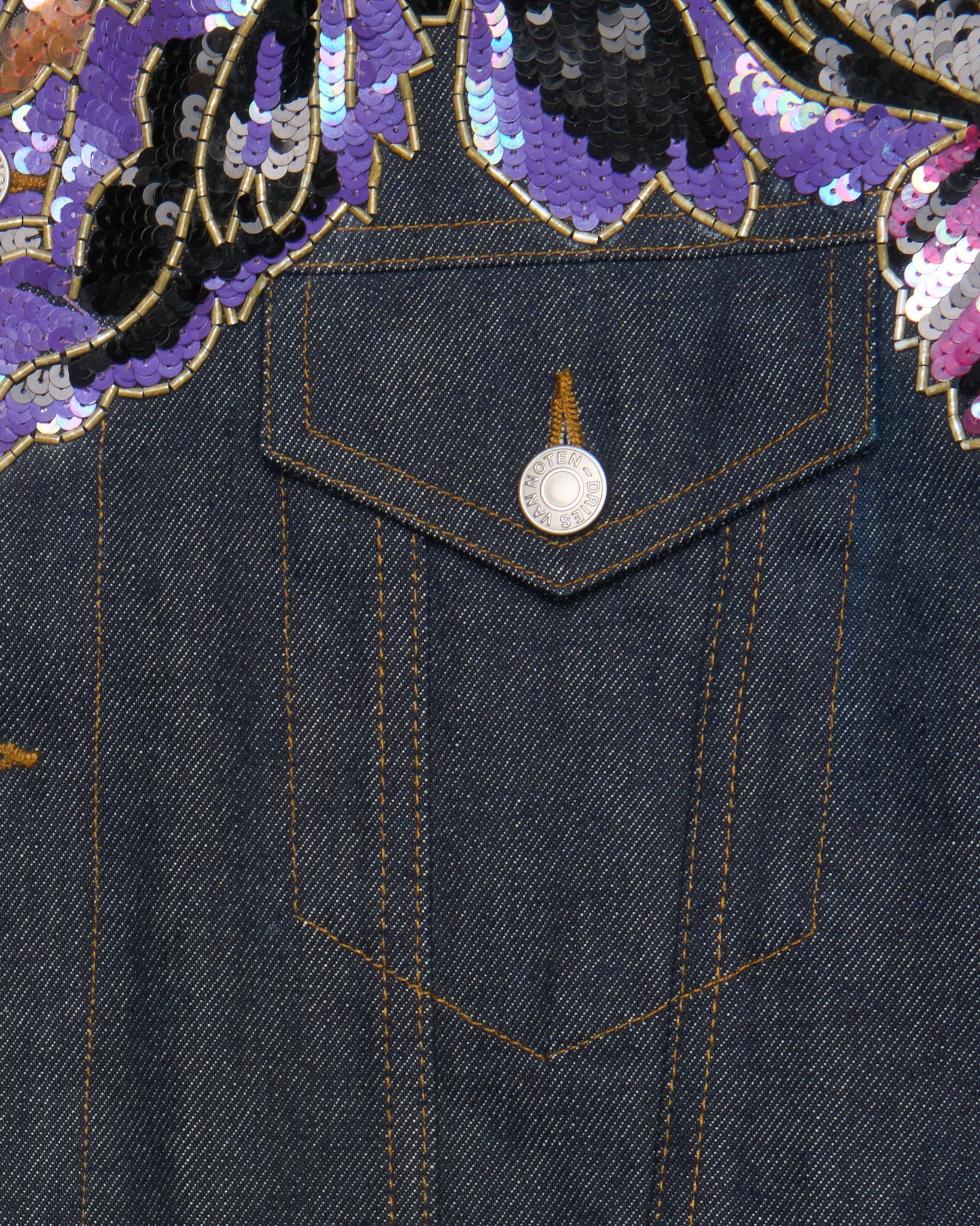 Dries Van Noten Sequin Embroidered Denim Trucker Jacket