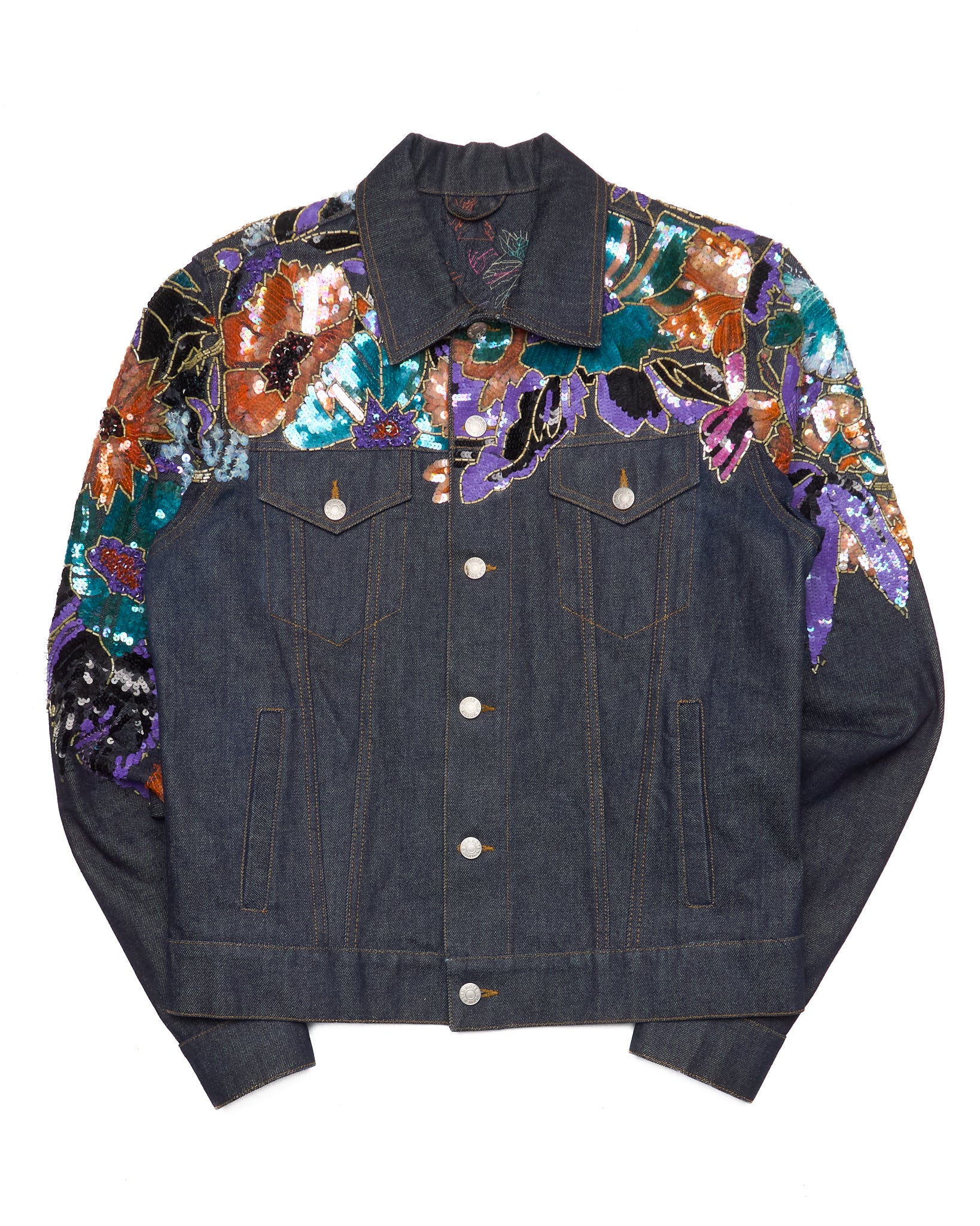Dries Van Noten Sequin Embroidered Denim Trucker Jacket