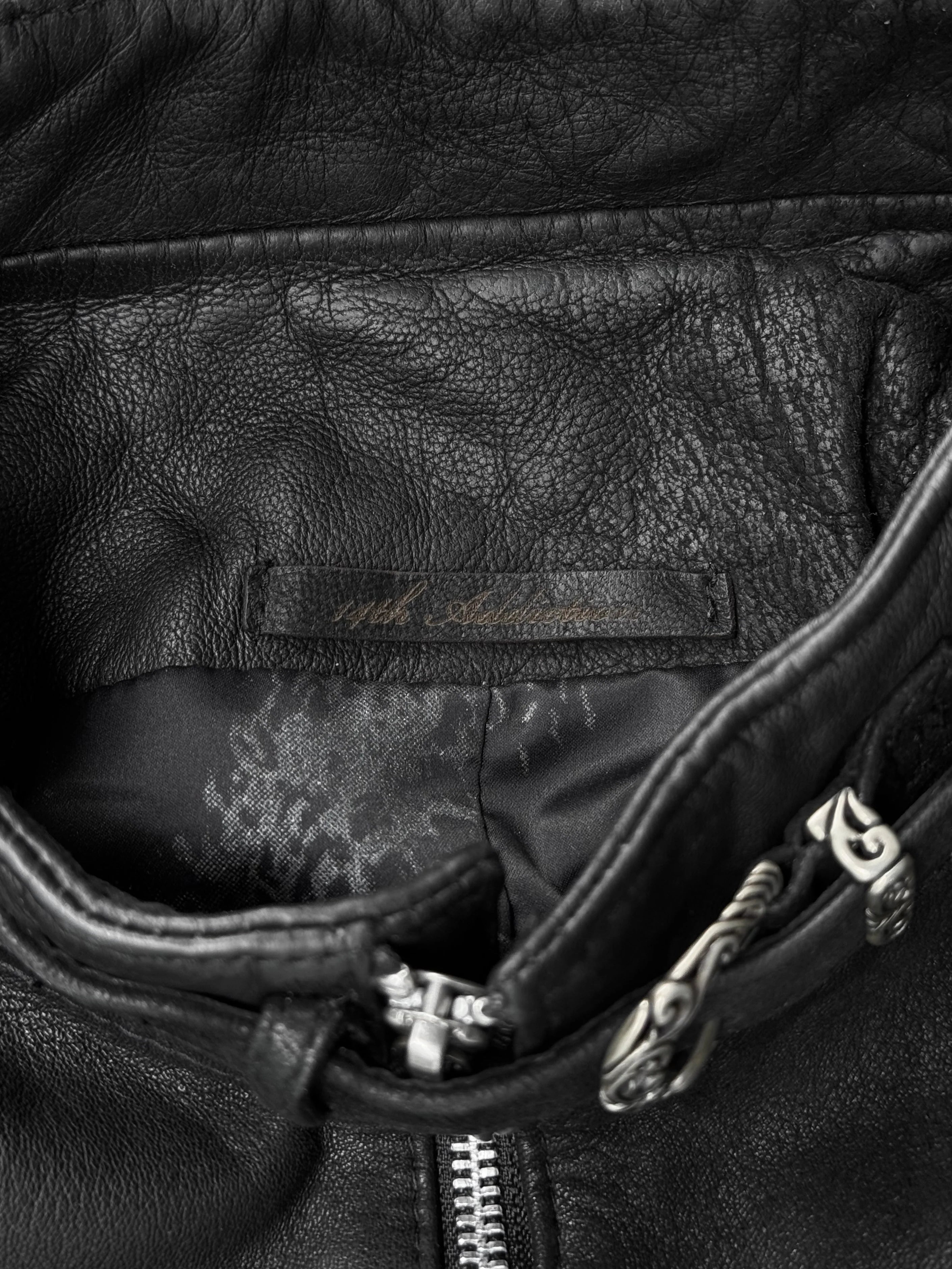 14thAddiction Distressed Sheepskin Cross-zip Leather Jacket