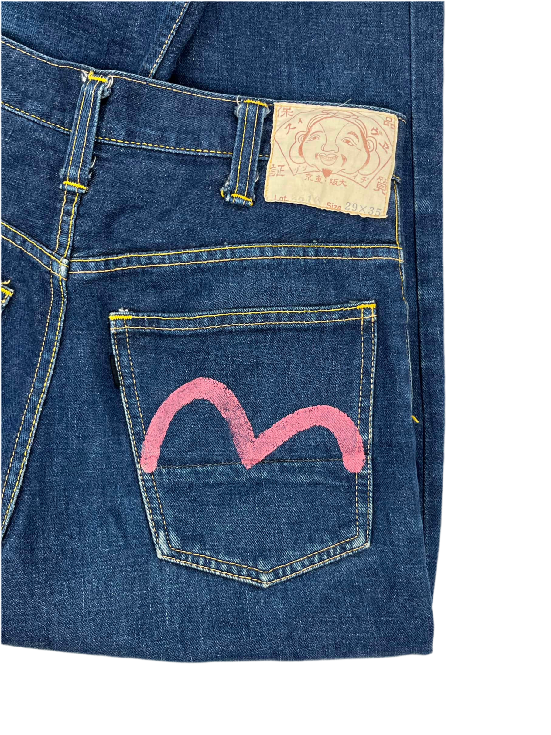 90s Evis Pink Hand-Painted Flare Jeans