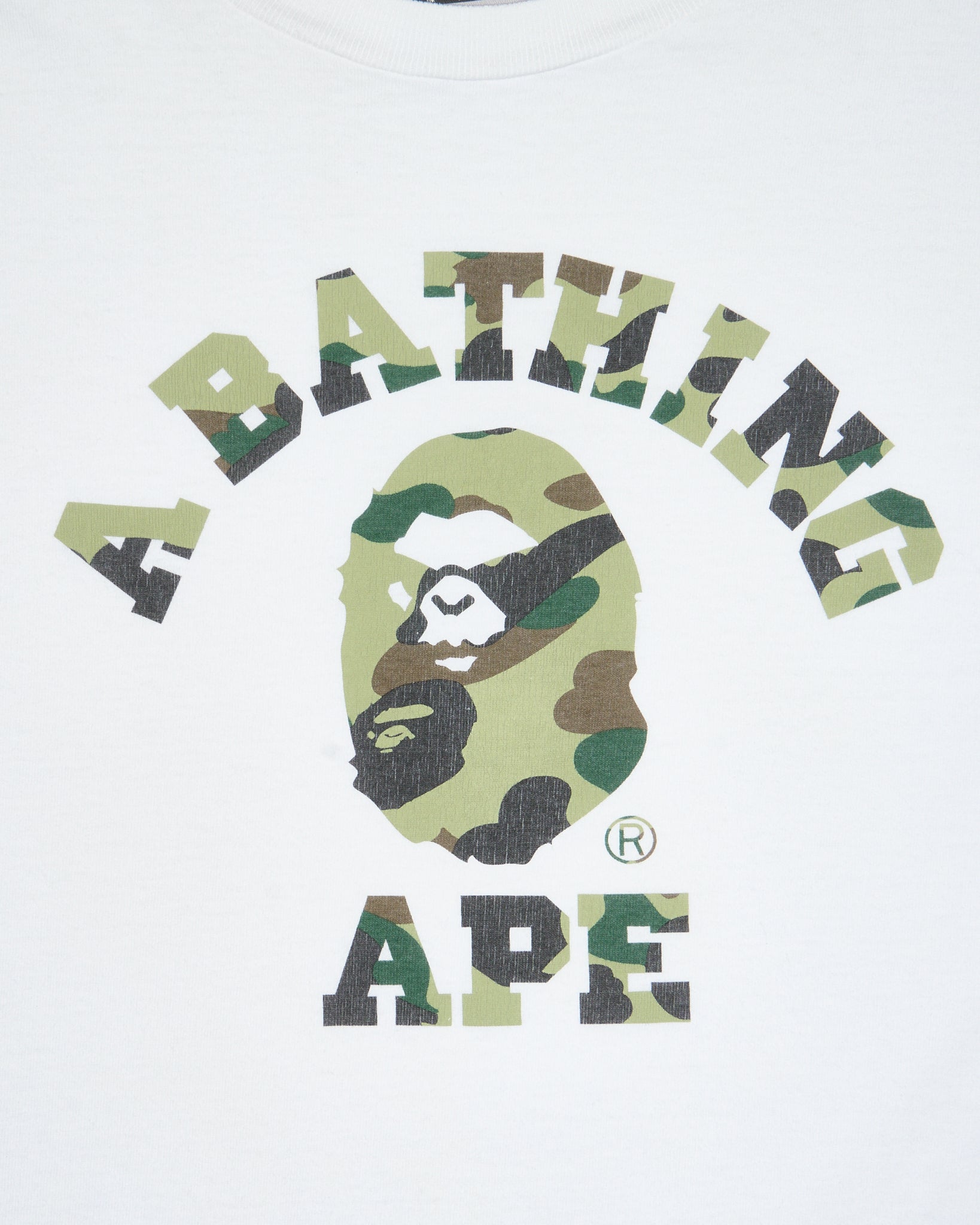 Early 00s BAPE Angry Ape Head Camo College Tee