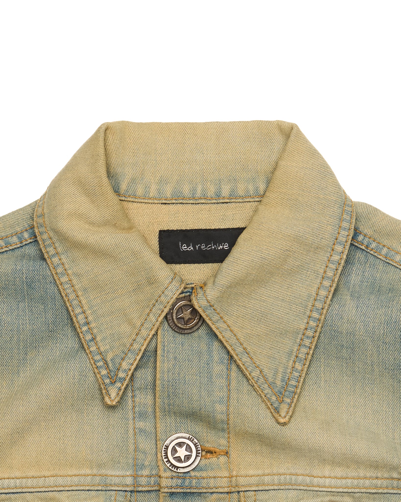 Early 00s LED RECHWE Vintage Wash Distressed Cropped Denim  Jacket