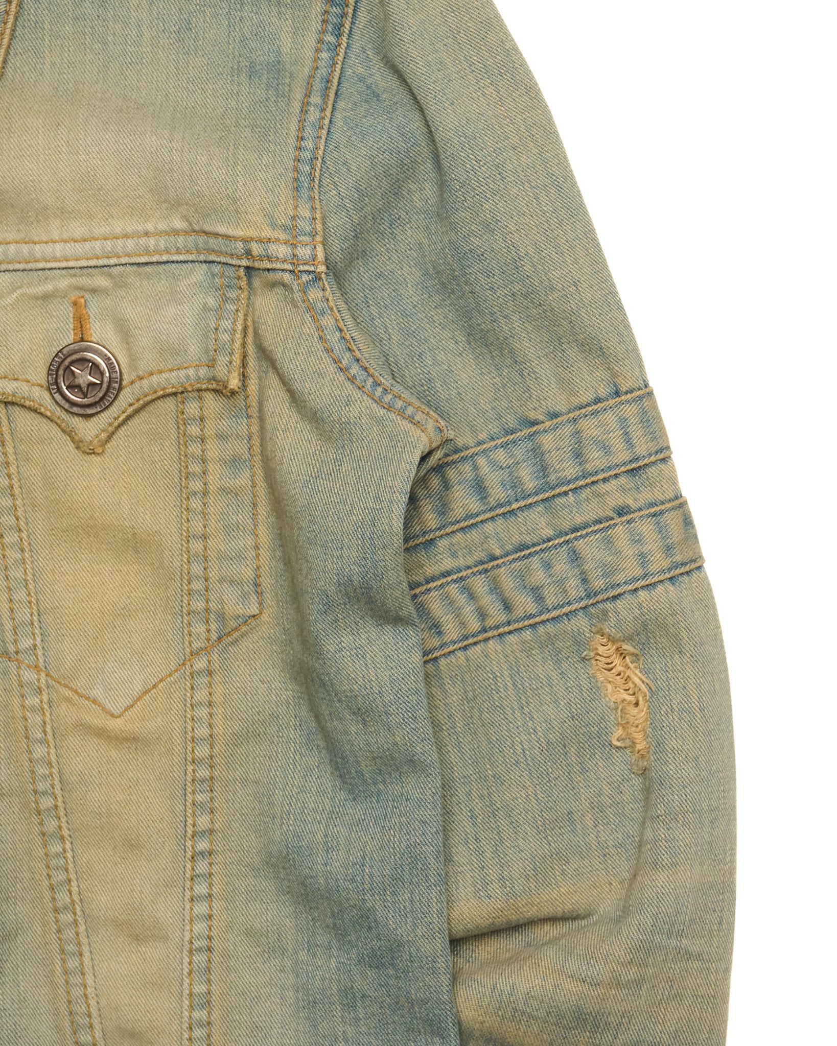 Early 00s LED RECHWE Vintage Wash Distressed Cropped Denim  Jacket