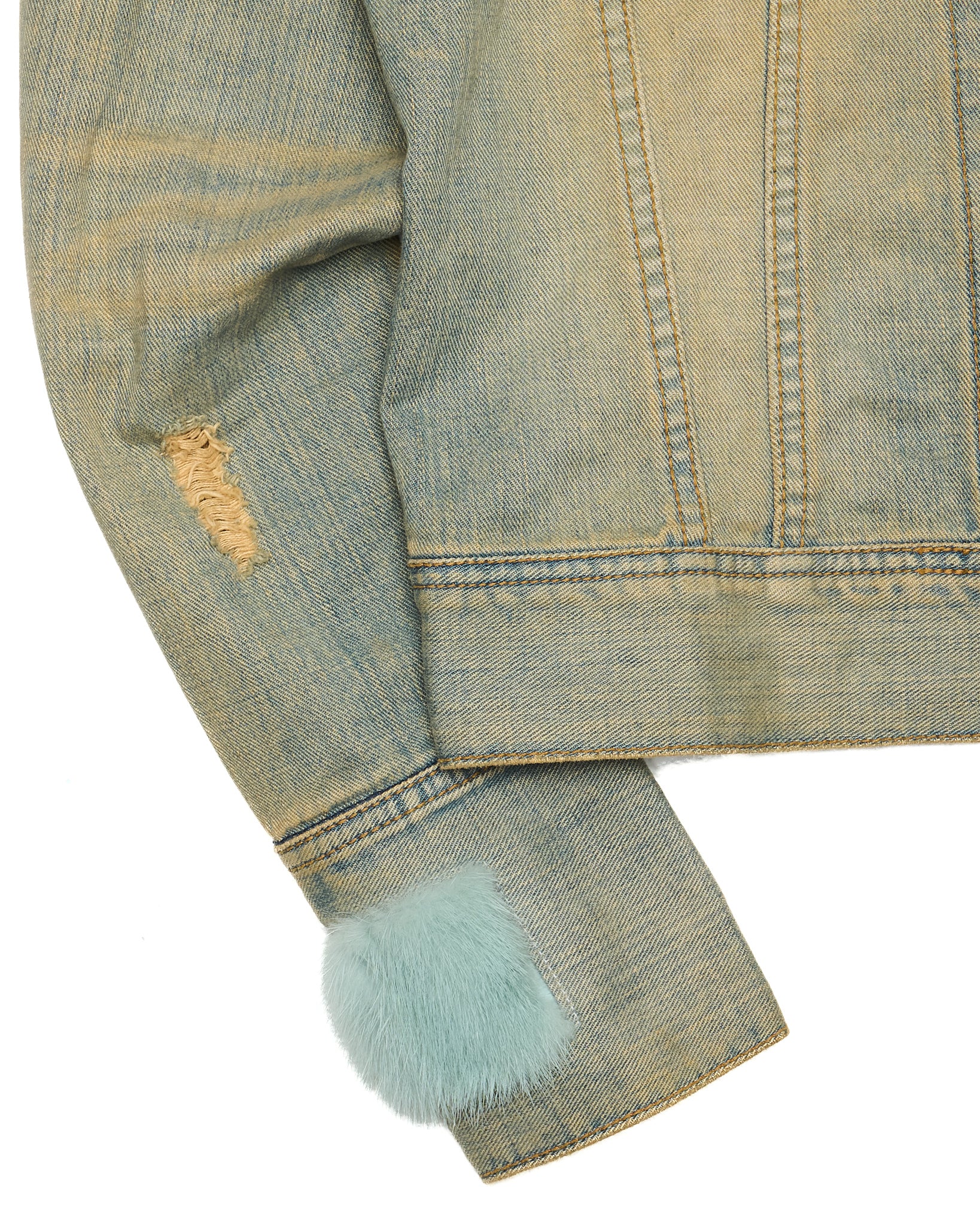 Early 00s LED RECHWE Vintage Wash Distressed Cropped Denim  Jacket