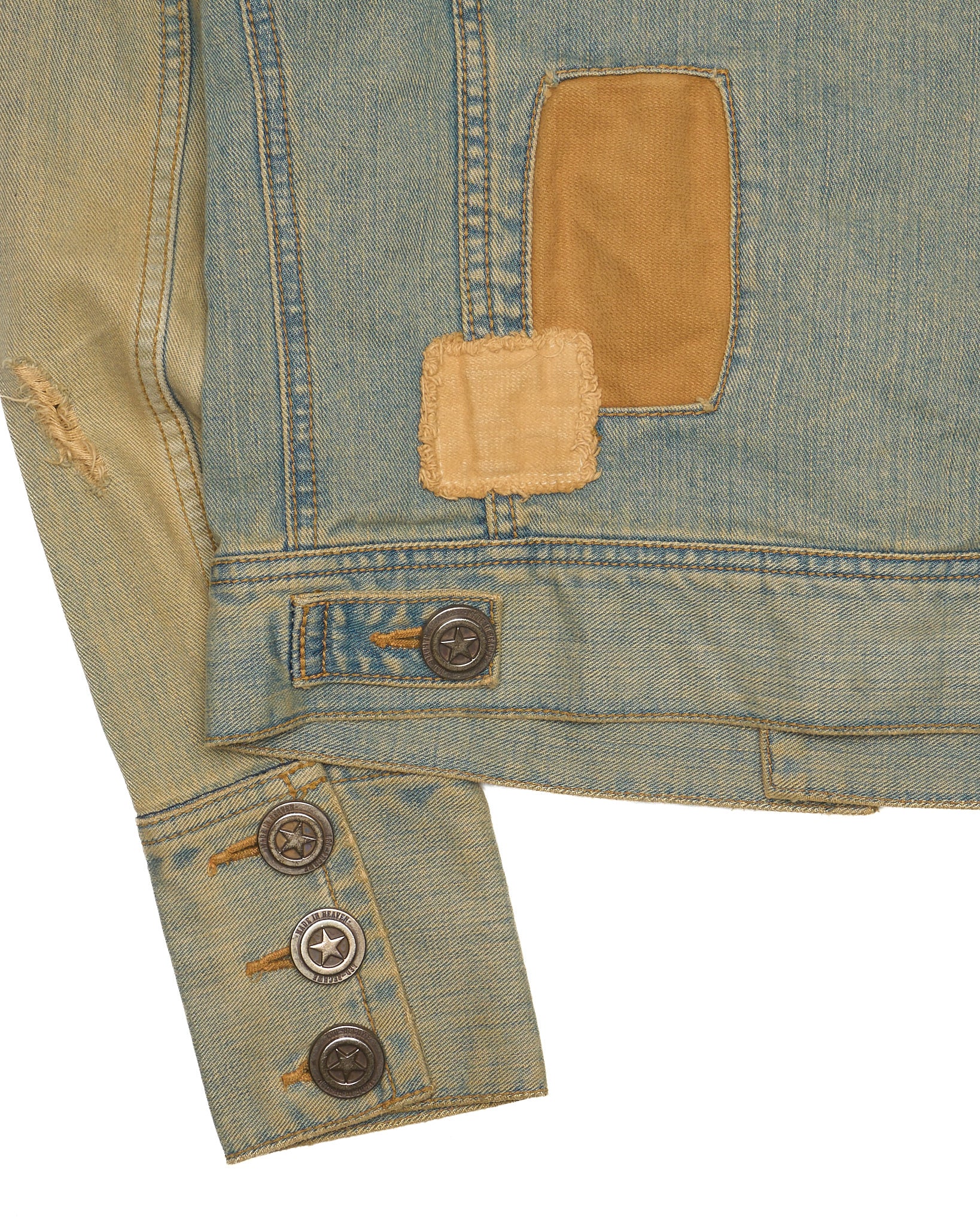 Early 00s LED RECHWE Vintage Wash Distressed Cropped Denim  Jacket